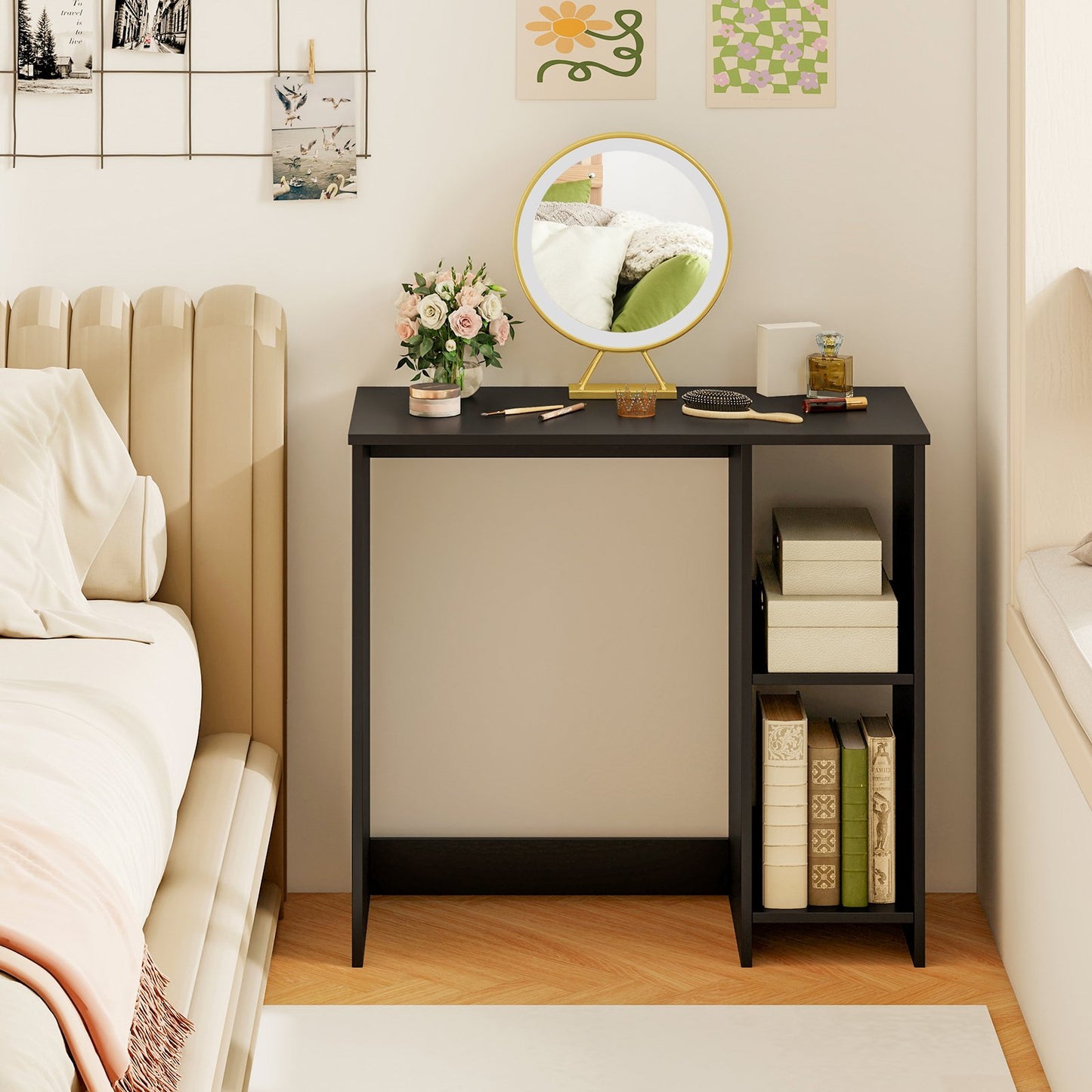 31.5 Inch Modern Home Office Desk with 2 Compartments-Black