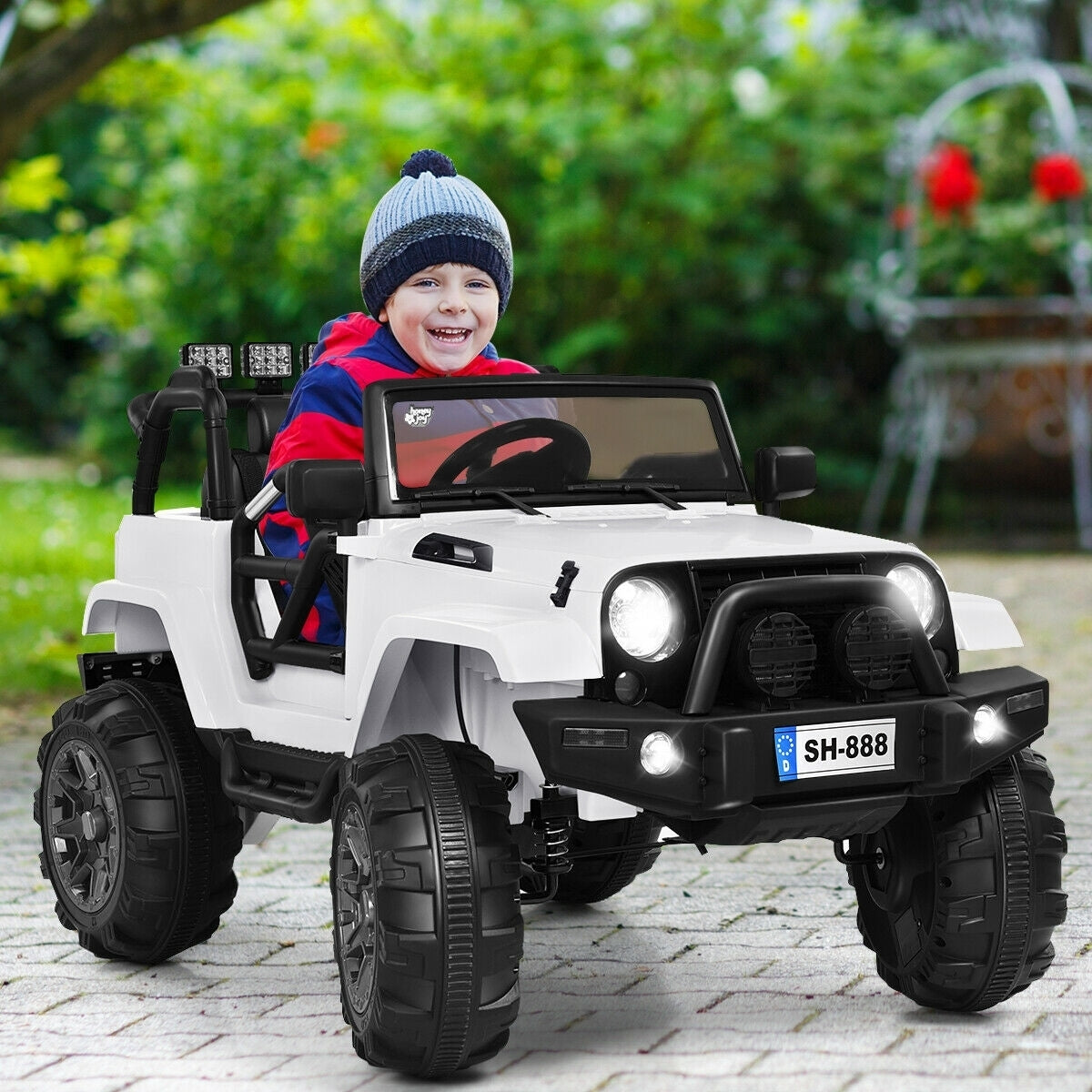 12V Kids Remote Control Riding Truck Car with LED Lights-White