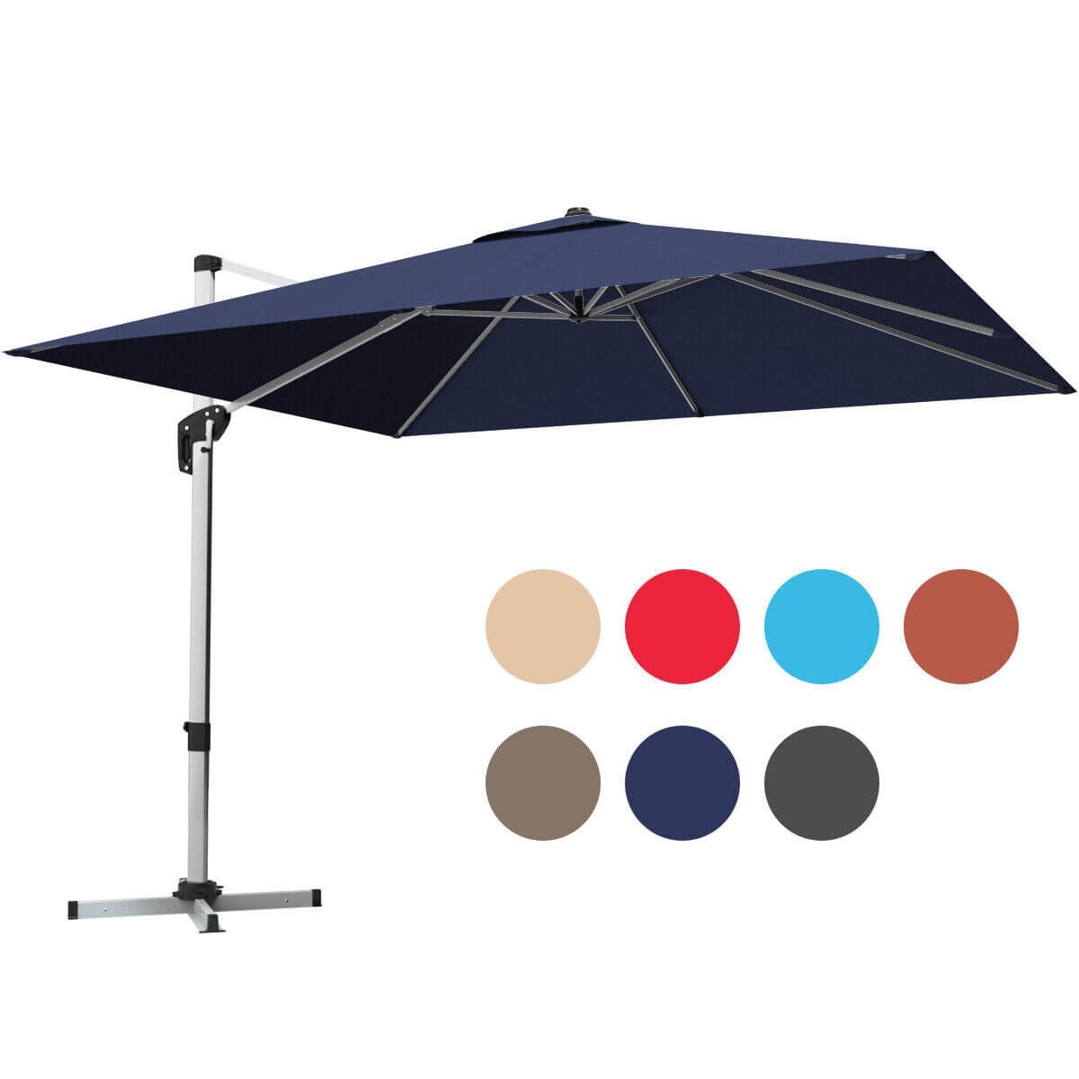 10 Feet 360° Tilt Aluminum Square Patio Umbrella without Weight Base-Navy