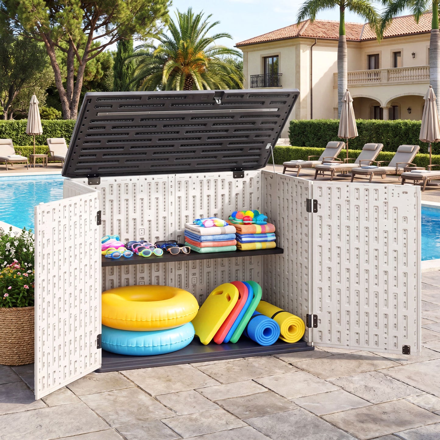 20 Cu.Ft Horizontal Resin Storage Shed with Adjustable Shelf-White