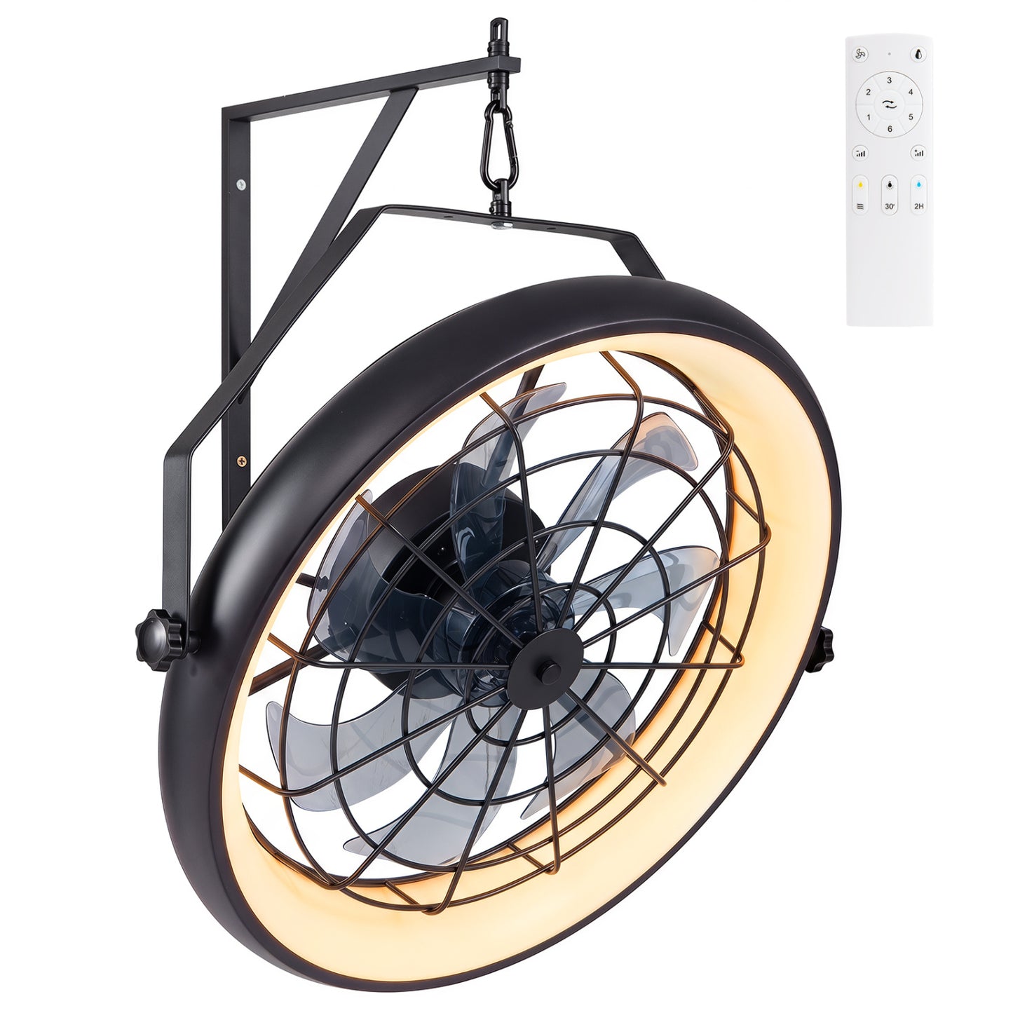 20” Wall Mounted Fan with Dimmable LED Light and 6 Wind Speeds-Black