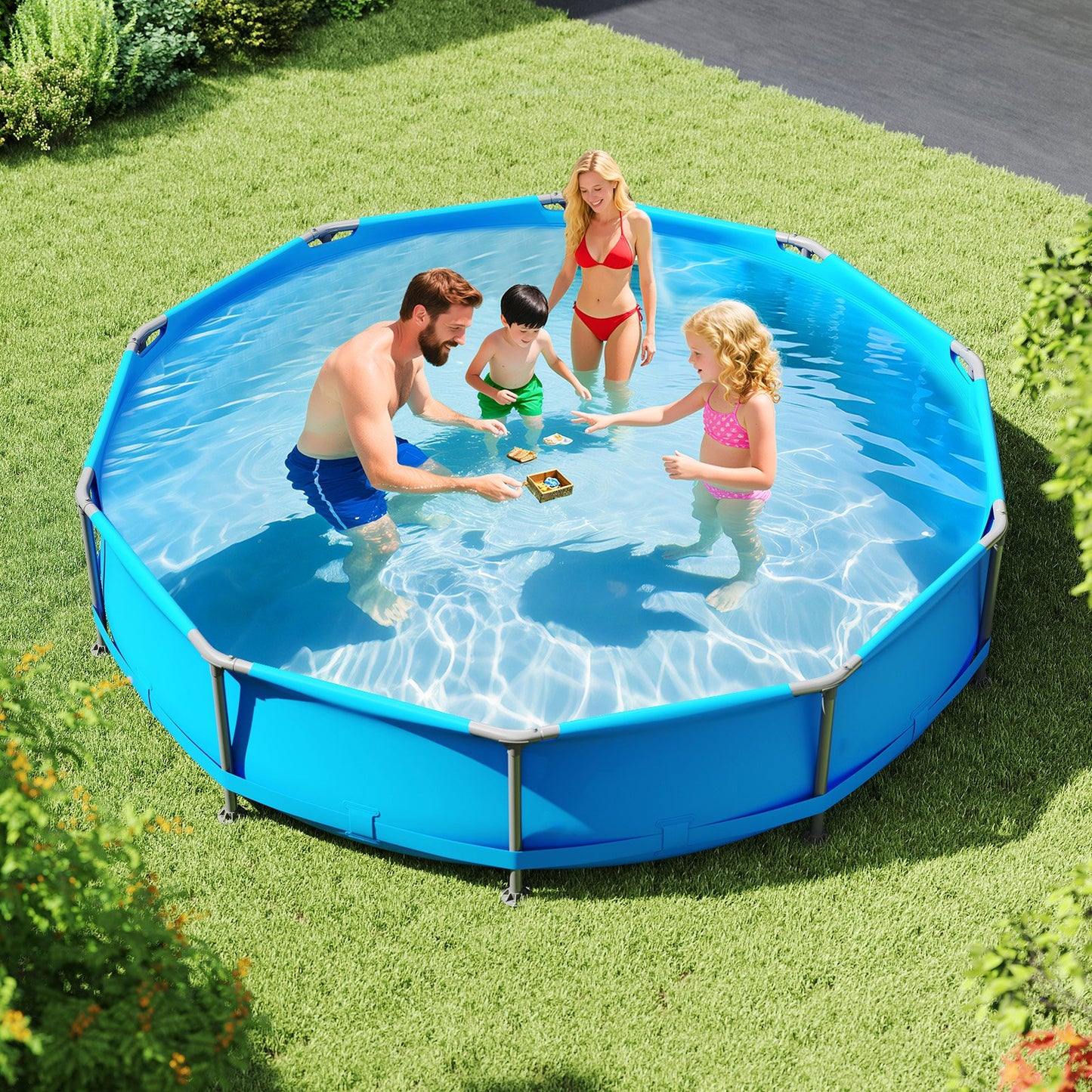 690/978/1158/1617 Gal Outdoor Family Swimming Pool with Metal Frame-6 ft