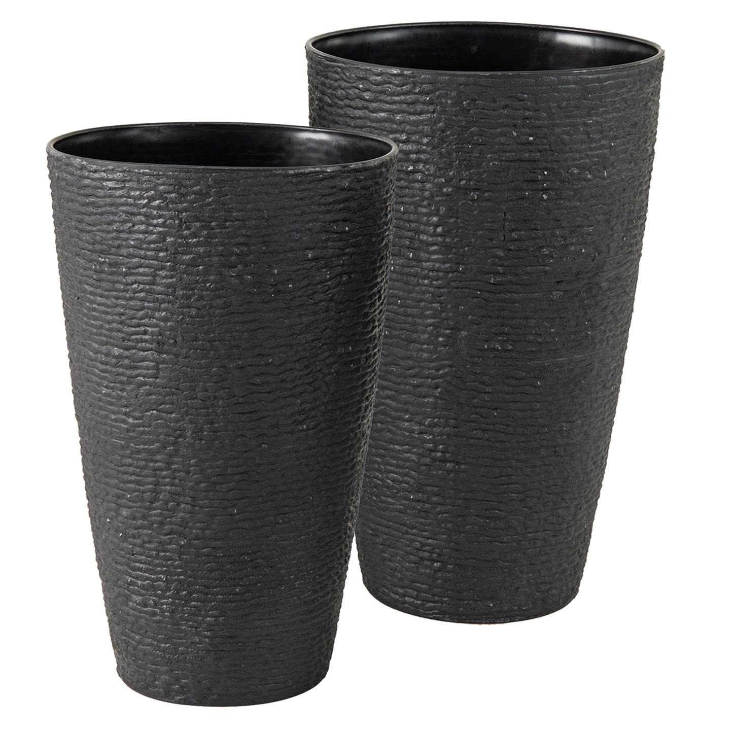 21 Inch Tall Round Plastic Planters Set of 2 Flower Pots with Drainage System-Black