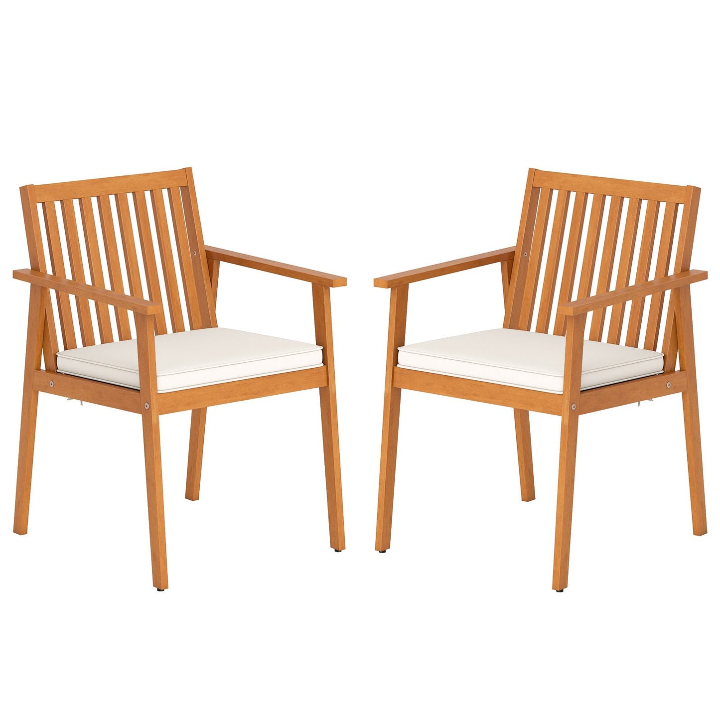 2 Pieces Patio Dining Chairs Outdoor Acacia Wood Chairs with Removable Padded Cushion-Natural