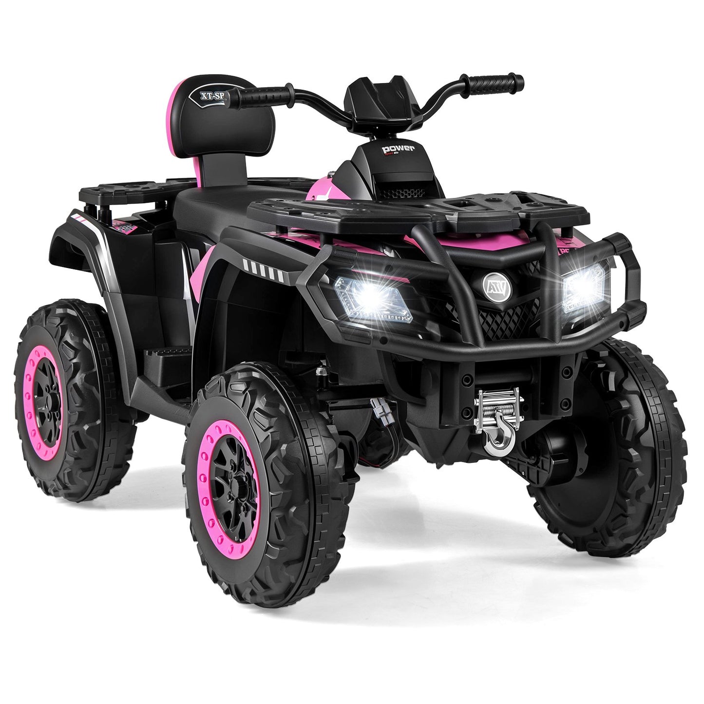 24V Kids ATV 2-Seater with 4 Motors with LED Lights and Music-Black