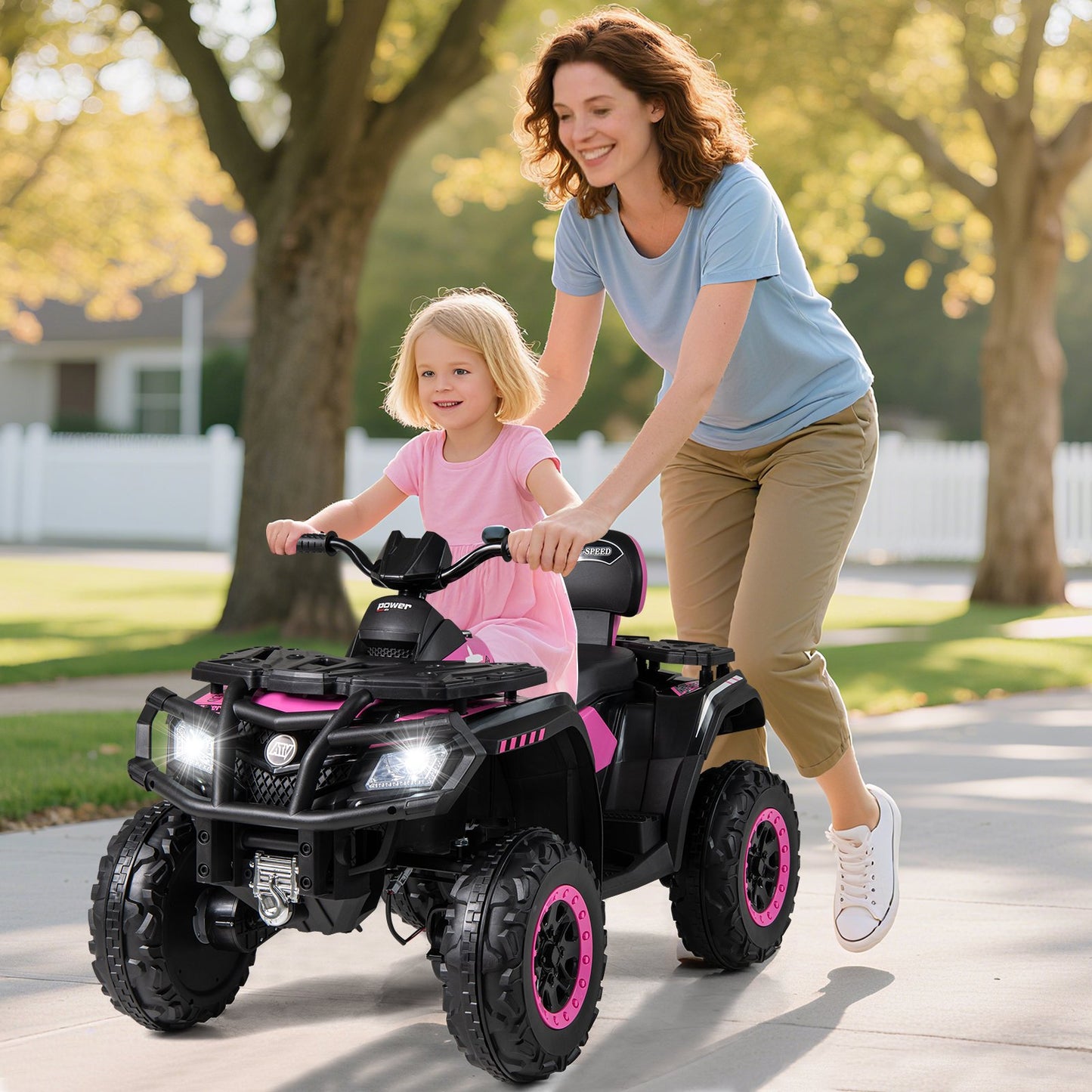 24V Kids ATV 2-Seater with 4 Motors with LED Lights and Music-Black