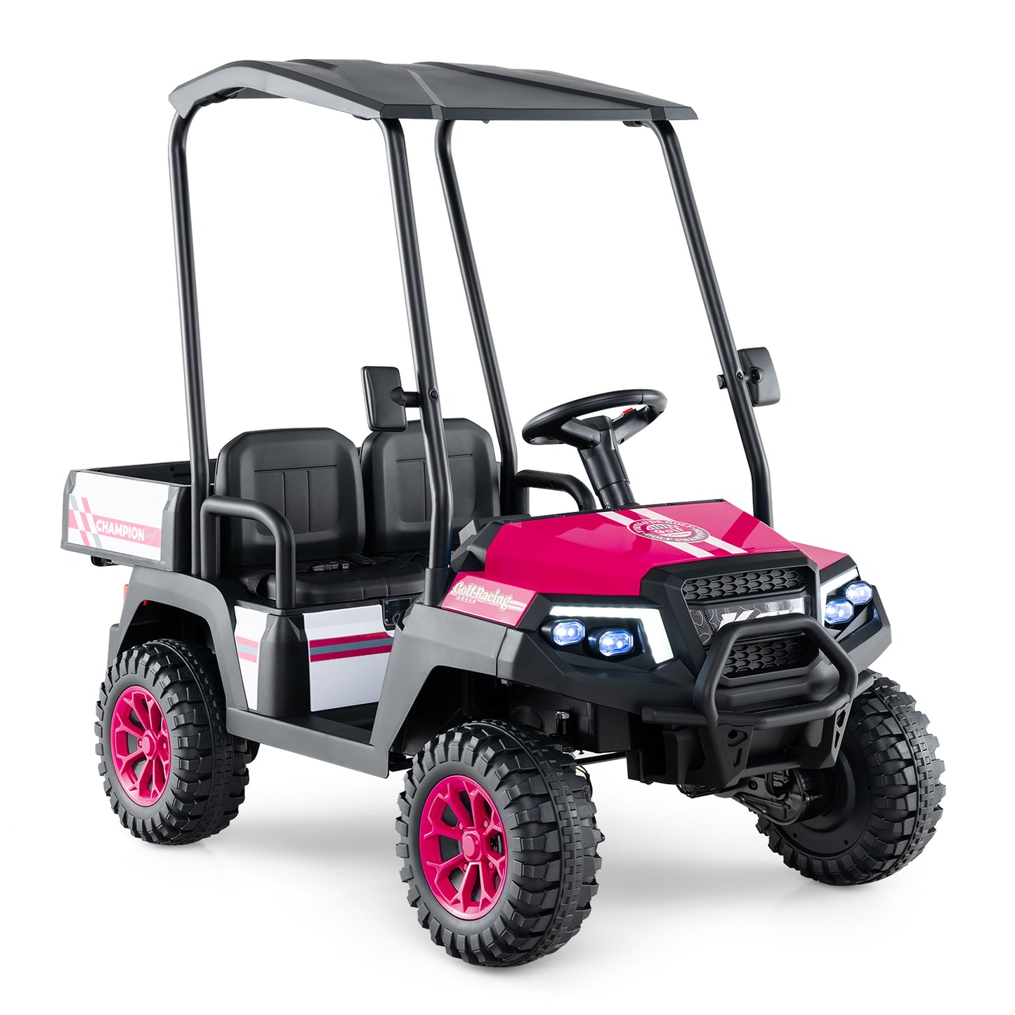 24V Kids Golf Cart 4WD 2-Seater Ride on Car with Storage Trunk and Horn-Black