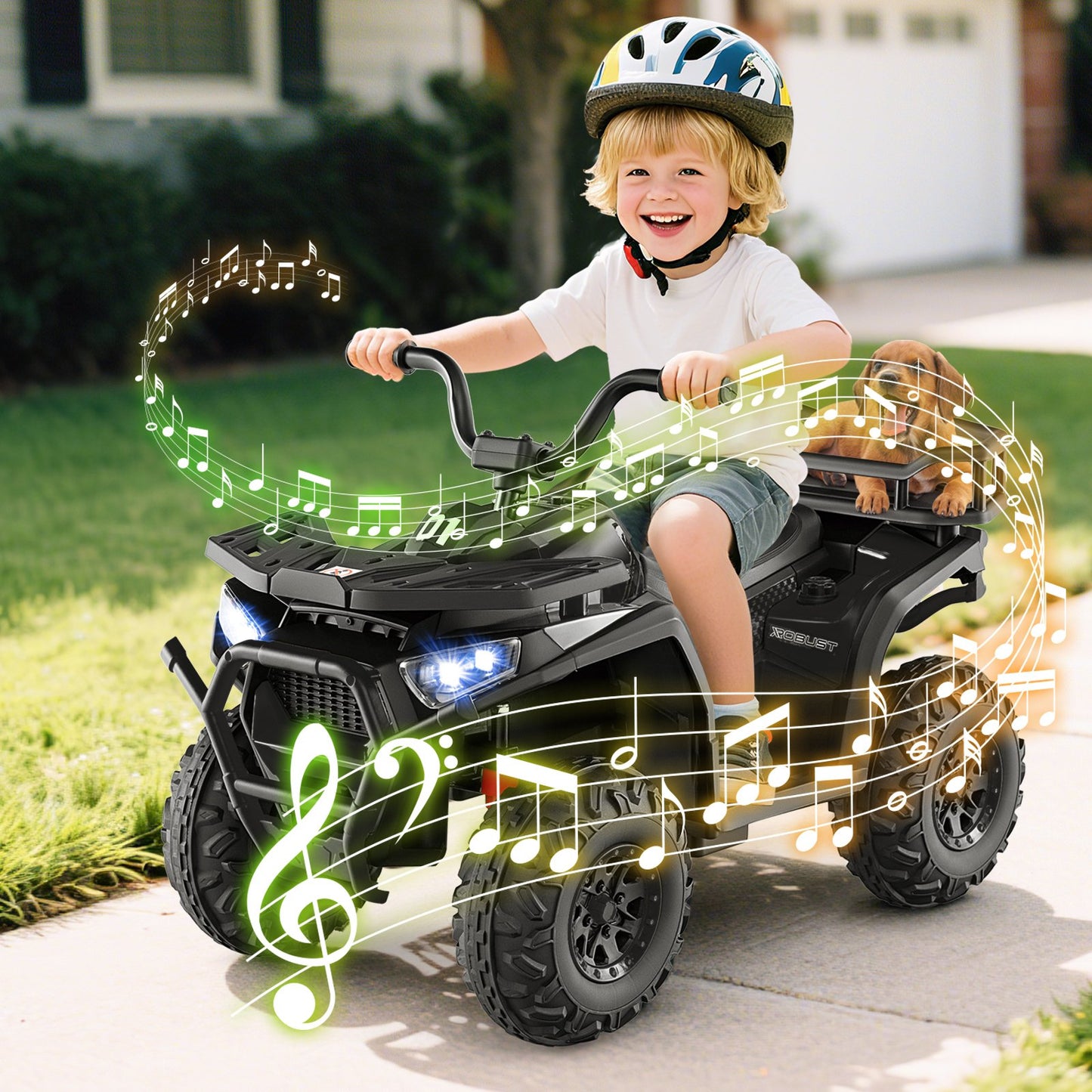 24V Kids Ride on Electric ATV Quad Car with Realistic Sounds and LED Lights-Black