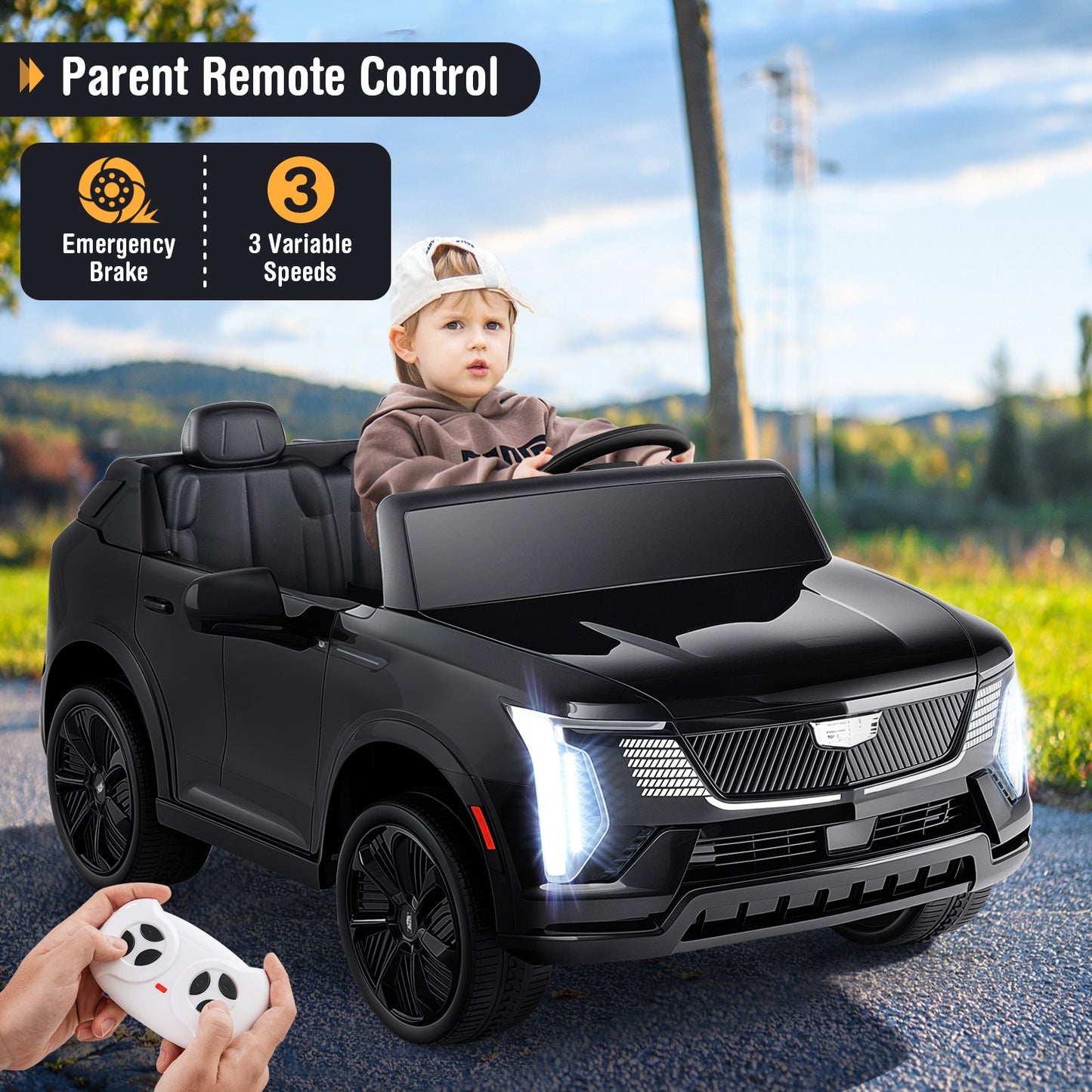 24V Ride on Truck 2-Seater Licensed Cadillac with Remote Control-Black