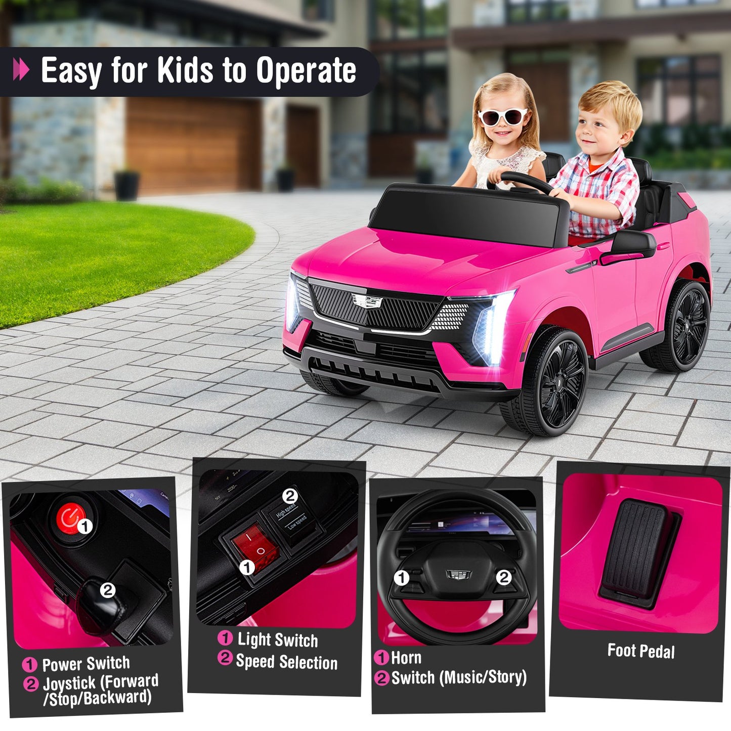 24V Ride on Truck 2-Seater Licensed Cadillac with Remote Control-Black