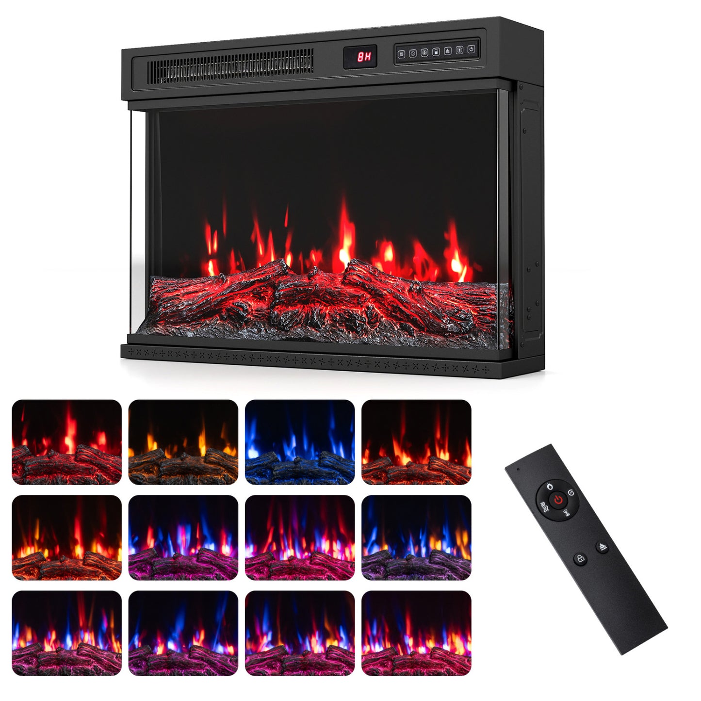 24/40/50/60 Inch 3-Sided Built-in Electric Fireplace Insert with 12 Flame Colors-60"