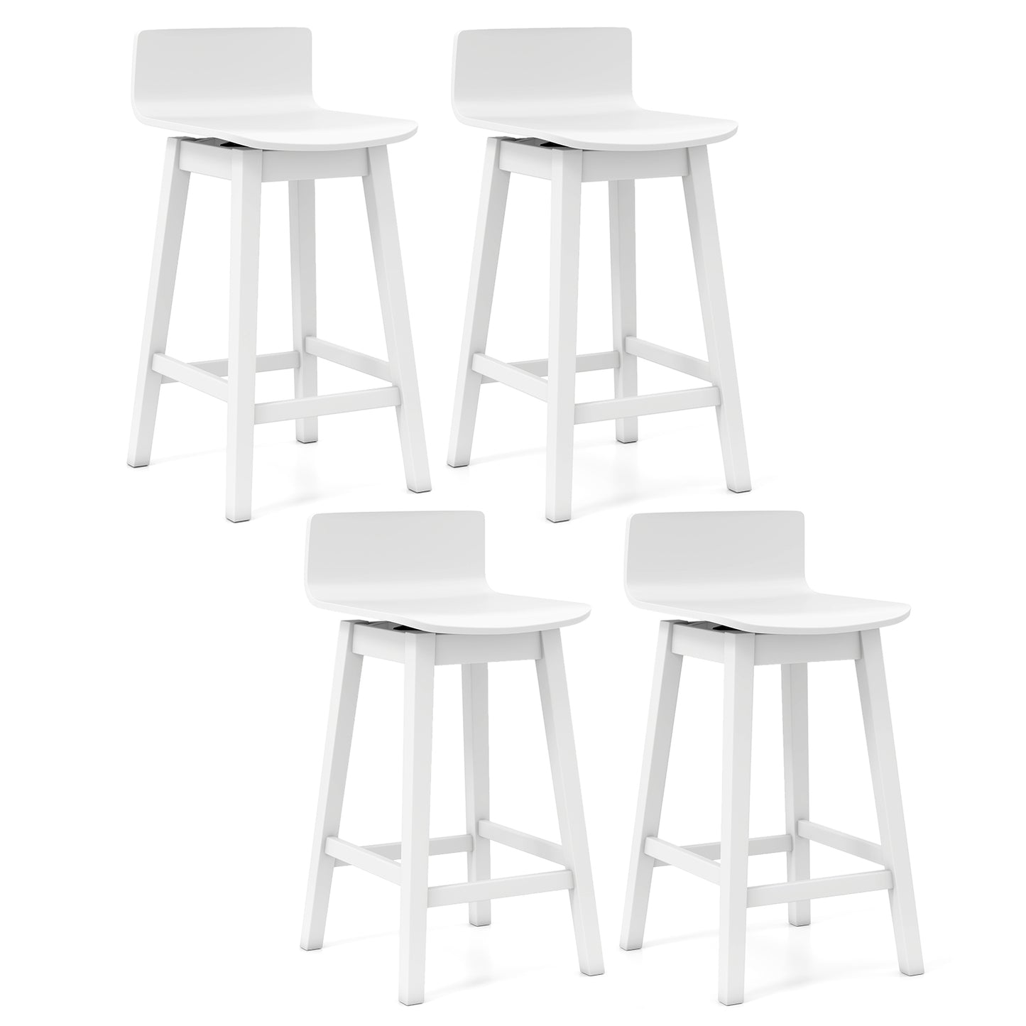 24.5 Inch Swivel Wooden Bar Stools Set of 4 with Rubber Wood Legs and Low Back-Black