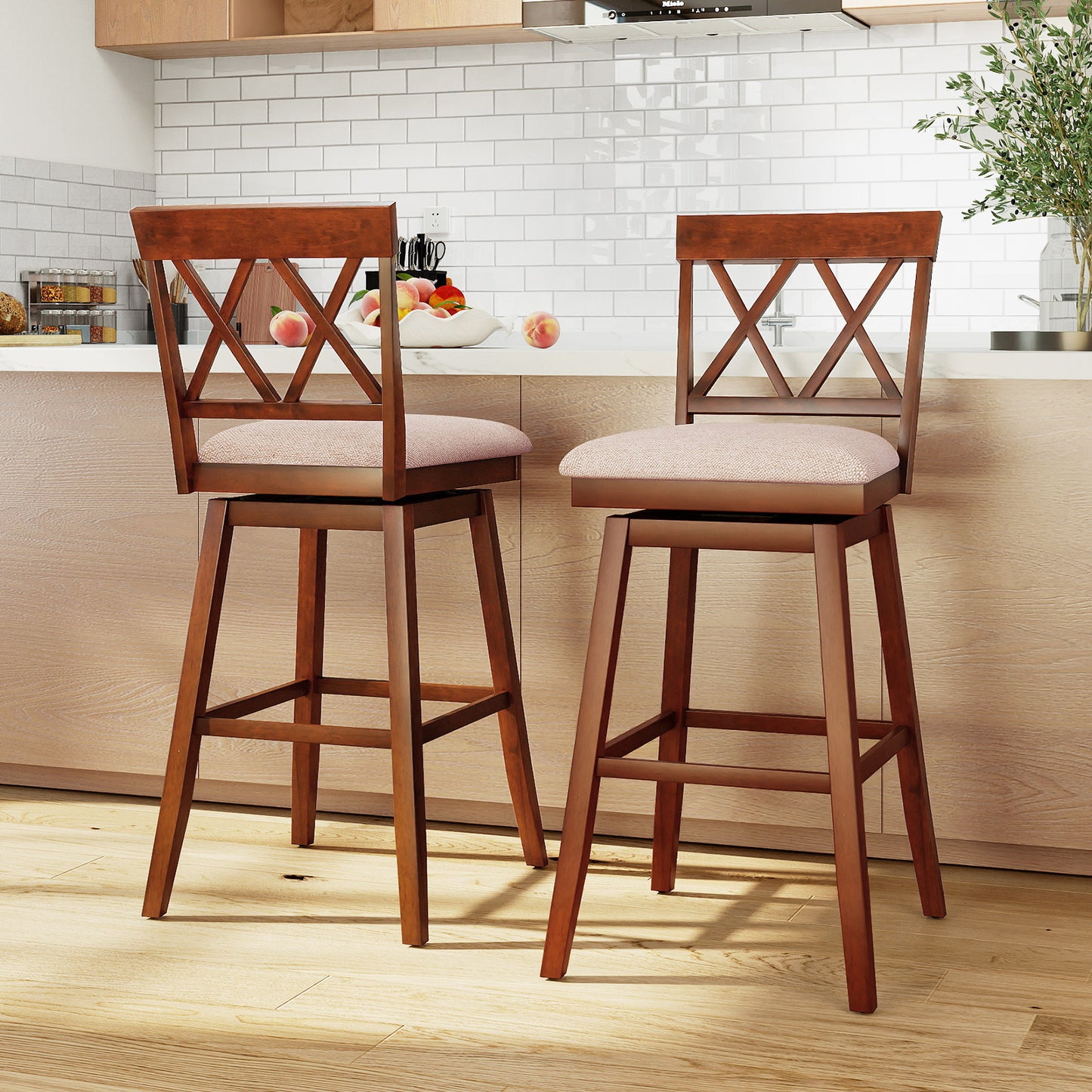 24 Inch Counter Height Barstools Set of 2 with Backrest and Seat Cushion-24 Inch