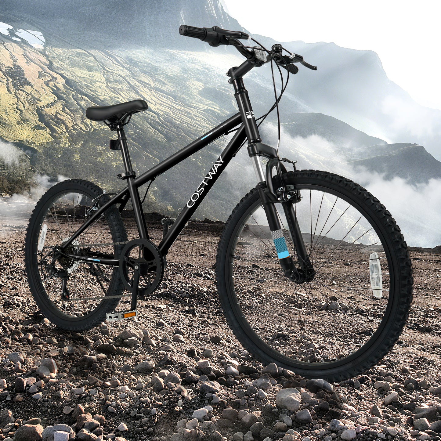 24 Inch Kids Mountain Bike Child Bicycle for Boys Girls Aged 8+ Years Old Black