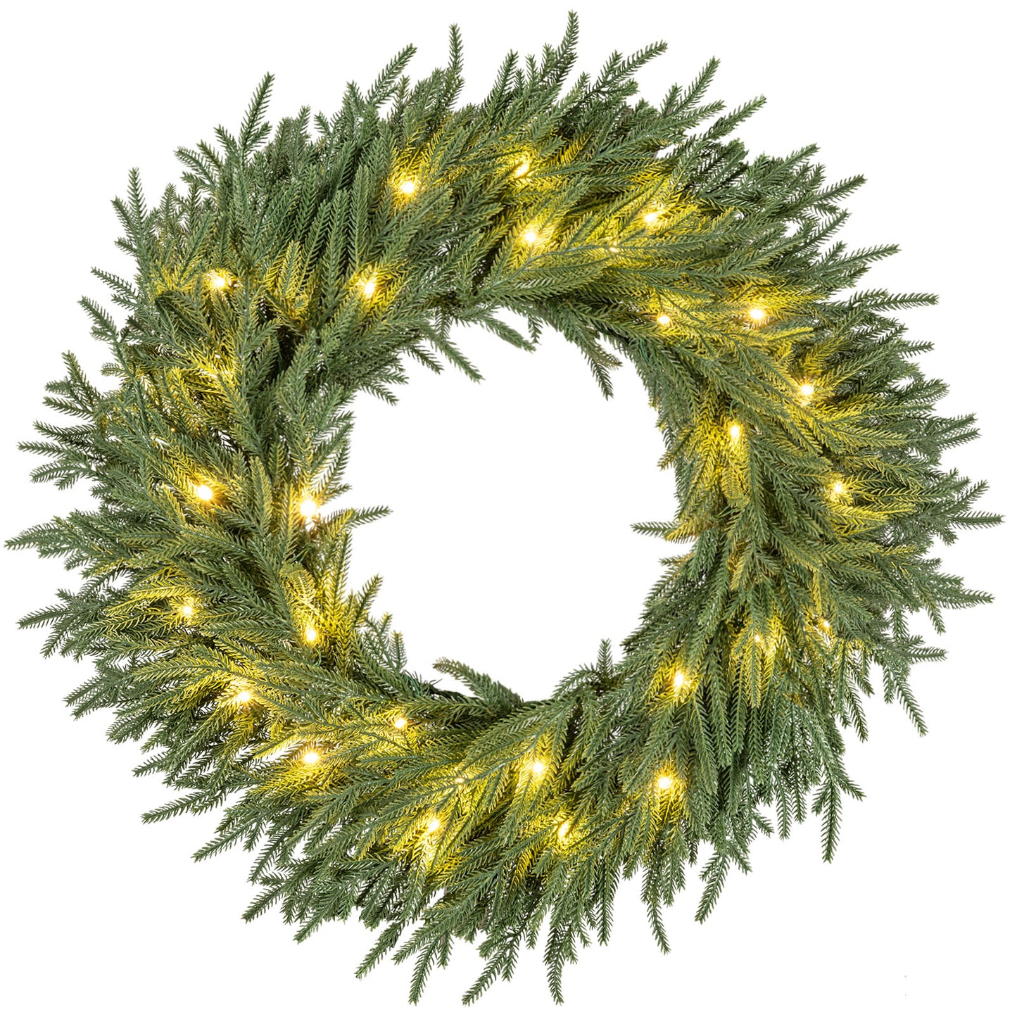 24 Inch Pre-lit Christmas Wreath with 108 Branch Tips and 35 Warm White LED Lights for Wall Window-2 piece