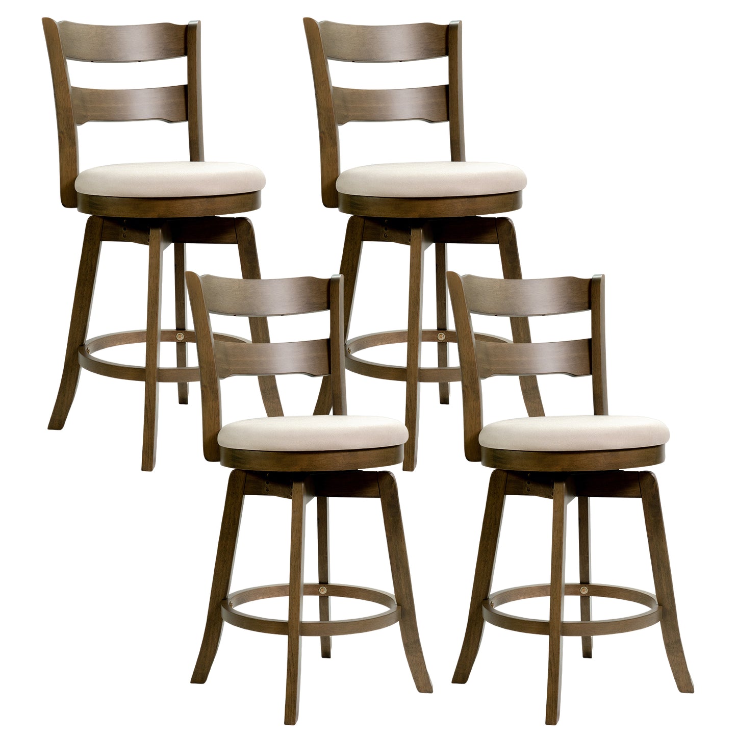 25 Inch Swivel Counter Barstools with Backrest & Upholstered Seat-Set of 2