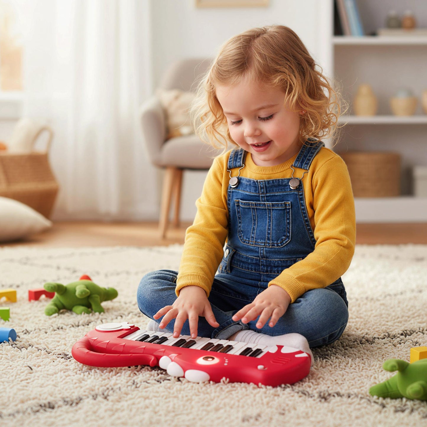 25-Key Kids Piano Keyboard Dinosaur Shape Toy Digital Piano with Built-in Music & Light-Green
