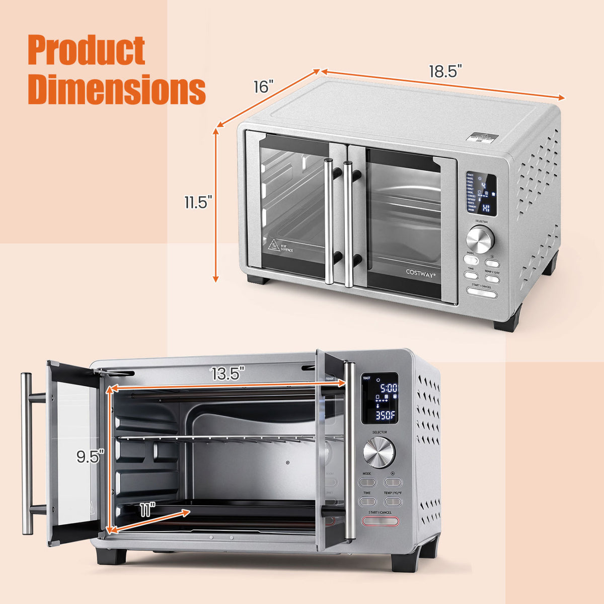 26.4 Quart French Door Convection Toaster Oven with 11 Presets 1500W Countertop Oven