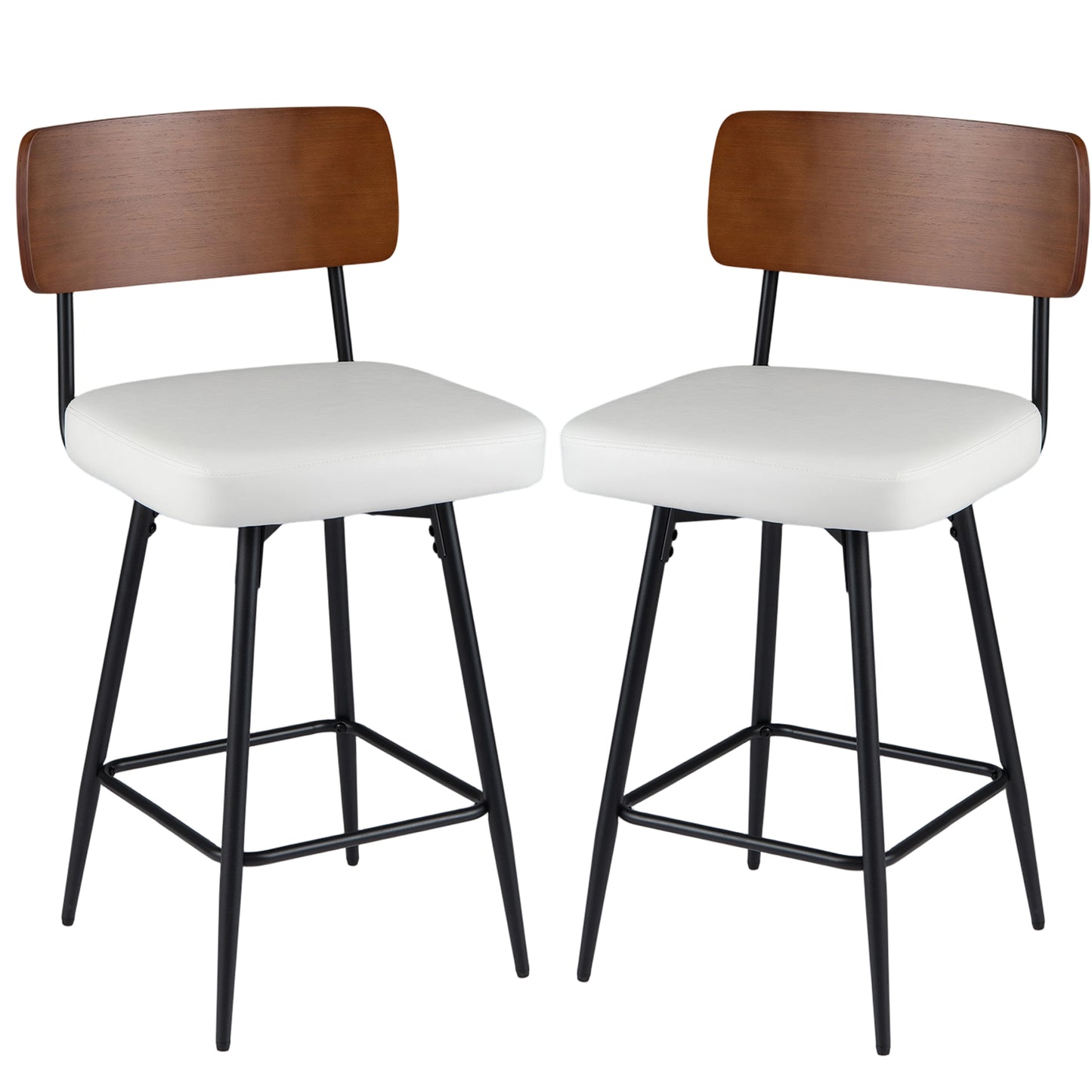 27 Inch Padded Counter Barstools Set of 2 with Metal Legs-Black