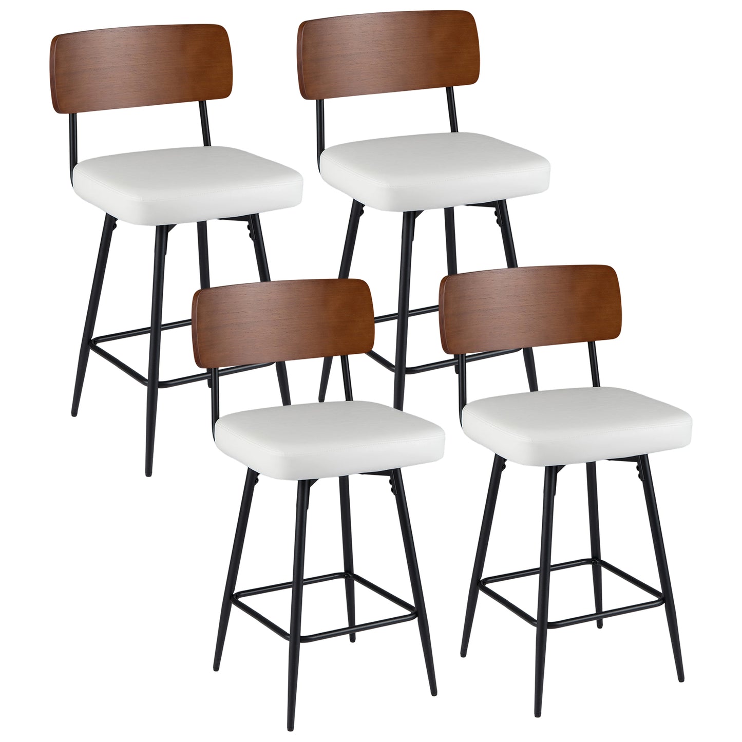 27 Inch Padded Counter Barstools Set of 4 with Metal Legs-Black