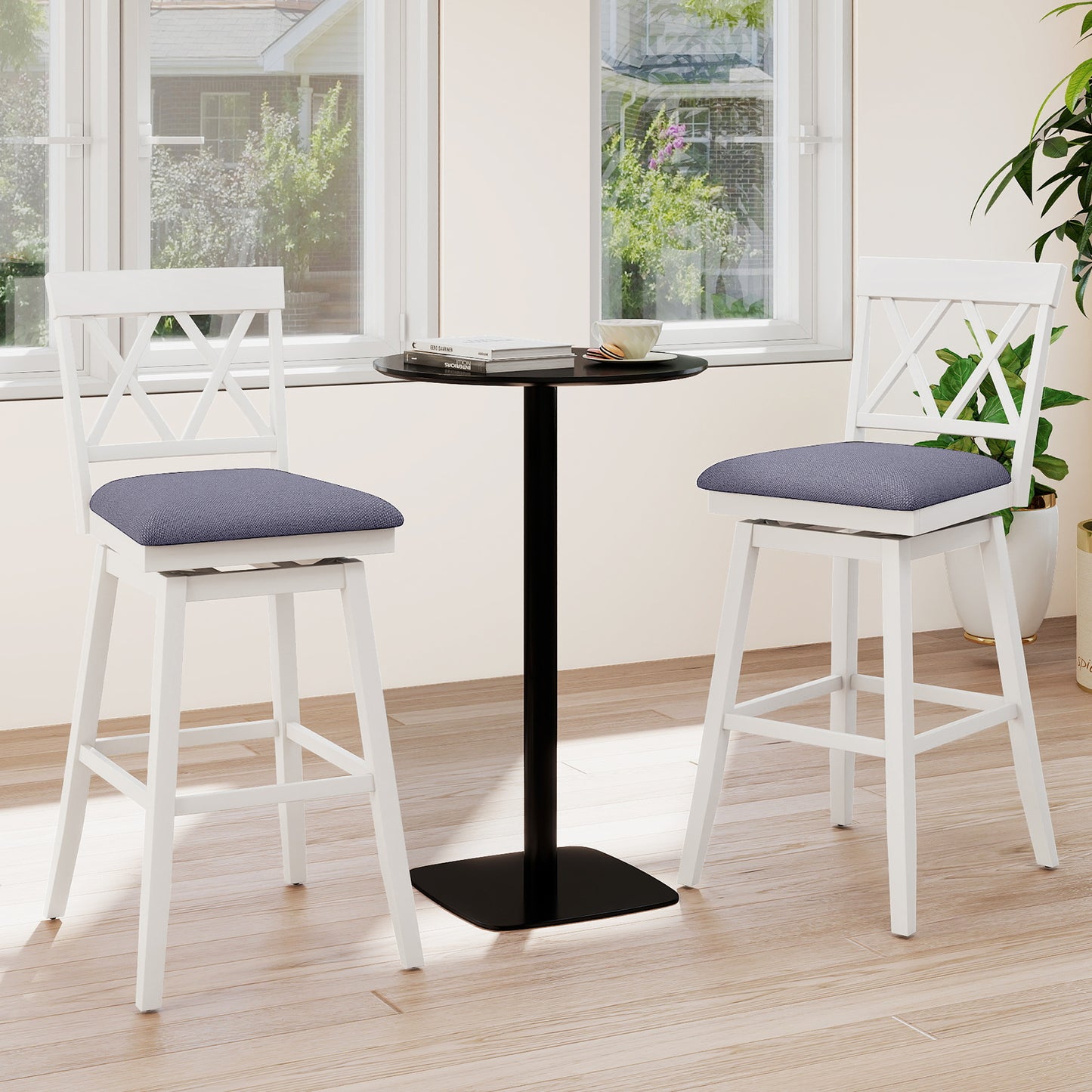 29 Inch Counter Height Barstools with Backrest and Upholstered Seat Cushion for Kitchen Dining Room-Oak