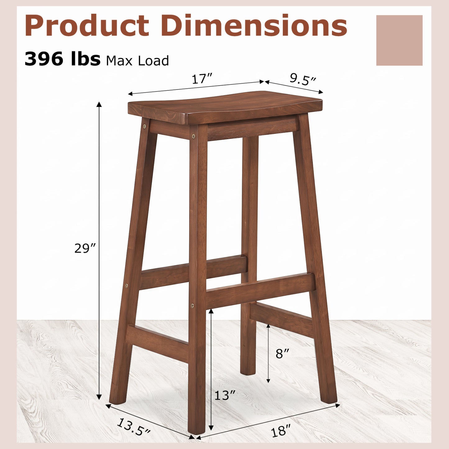29" Set of 2 Saddle-Seat Counter Height Stools with Curved Seat and Footrests-Beige