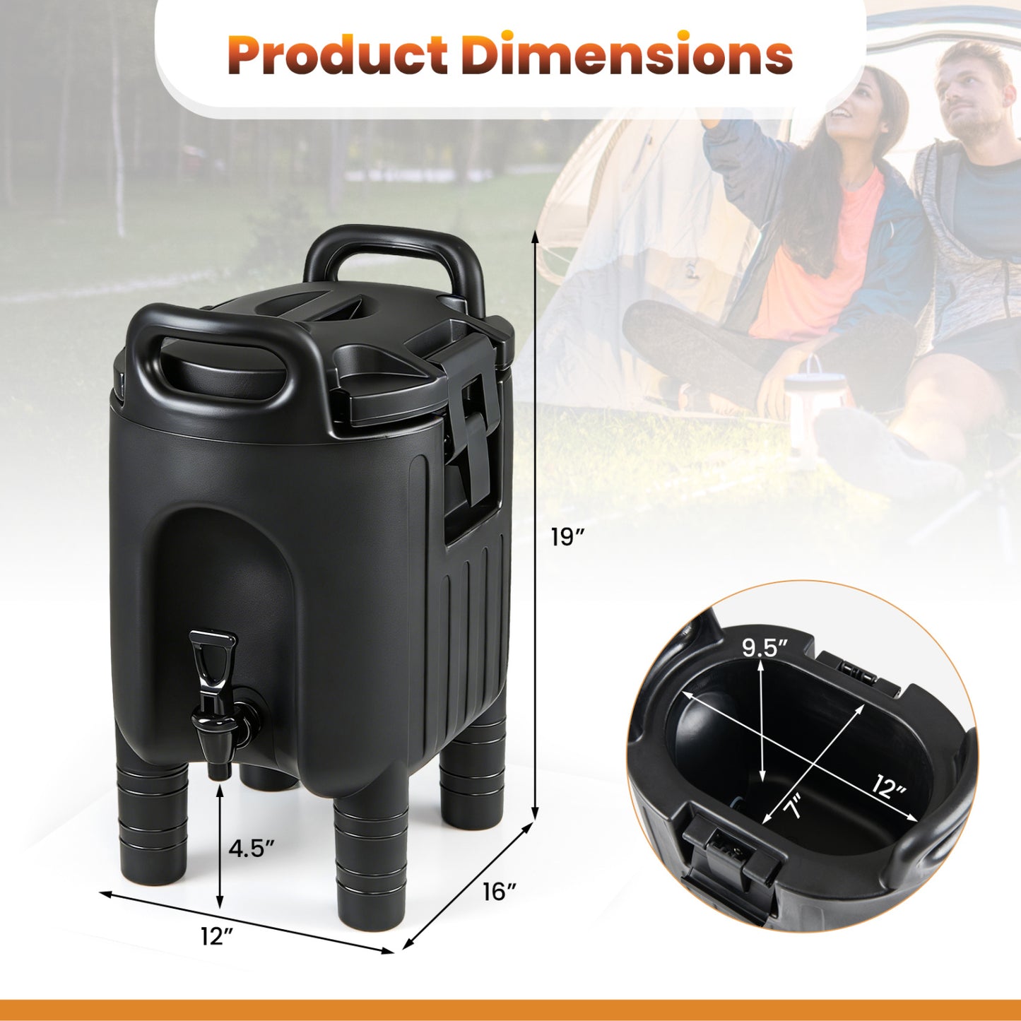 2.6 Gal Insulated Beverage Dispensers Set of 4 with Handles-Black