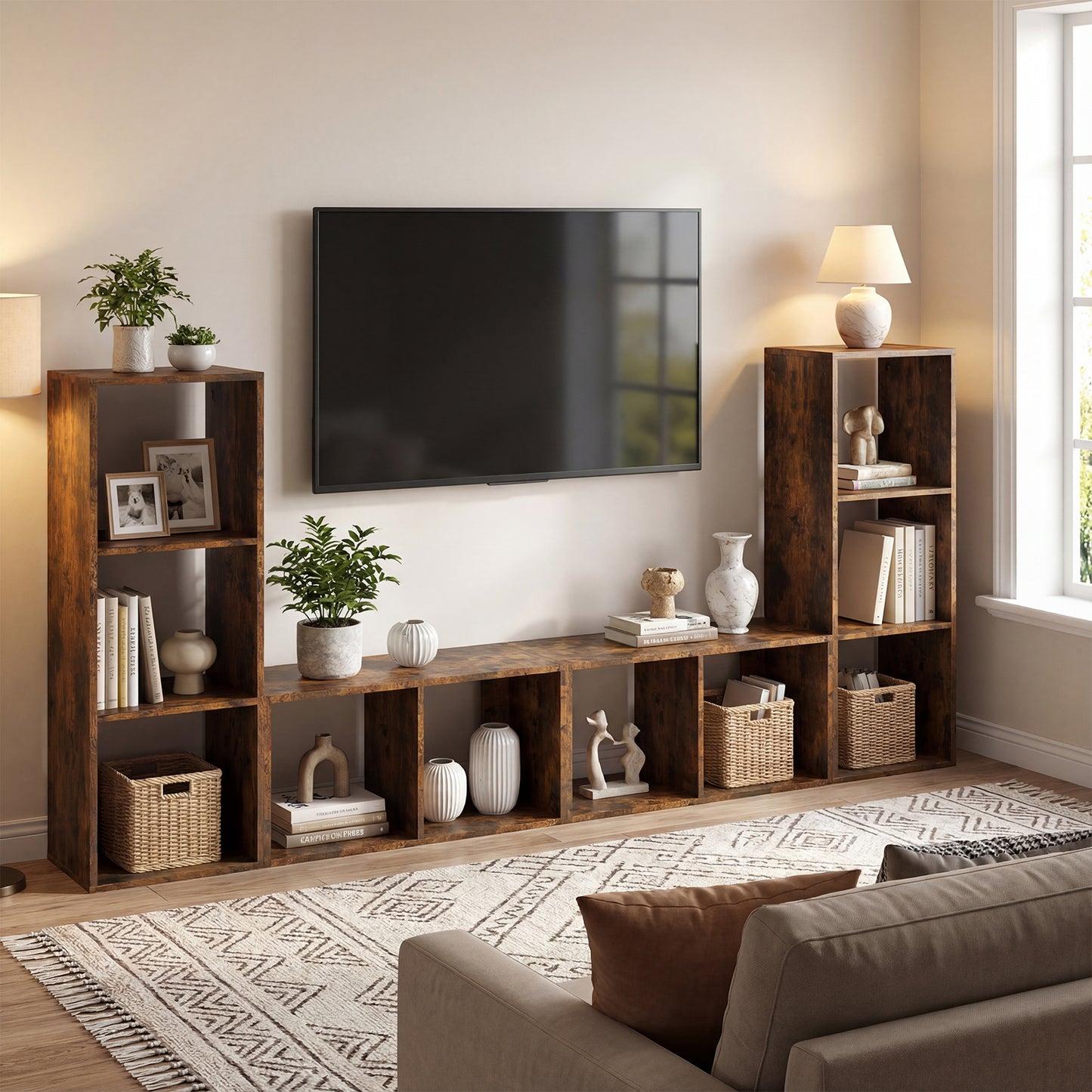 2 Cube Bookshelf with Back Guardrail for Living Room Bedroom-Black