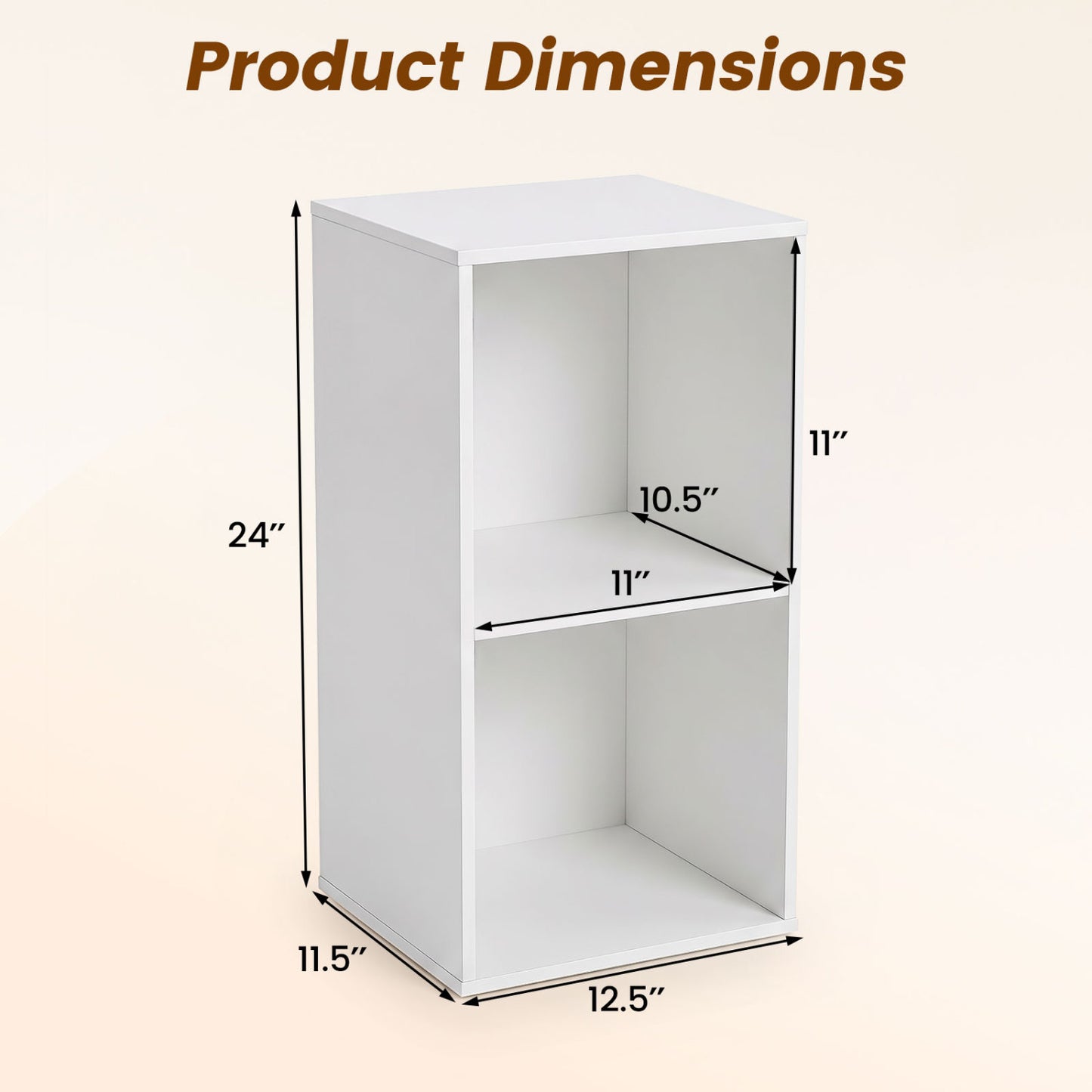 2-Cube Vertical or Horizontal Freestanding Bookshelf with 2 Compartments and 2 Anti-tipping Kits for Home Office-White