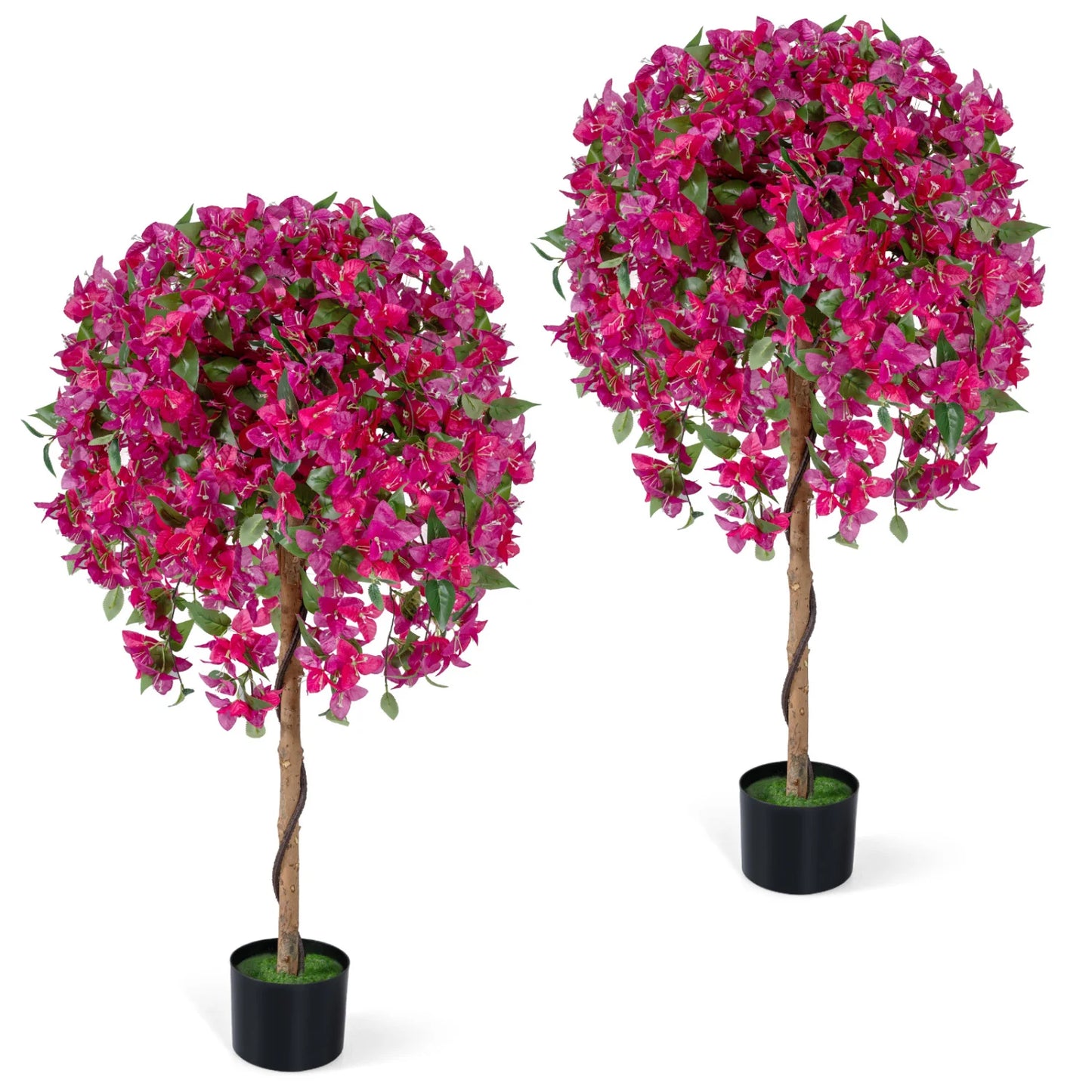2 Pack Artificial Azalea Trees Faux Floral Plants with Vivid Blooming Flowers