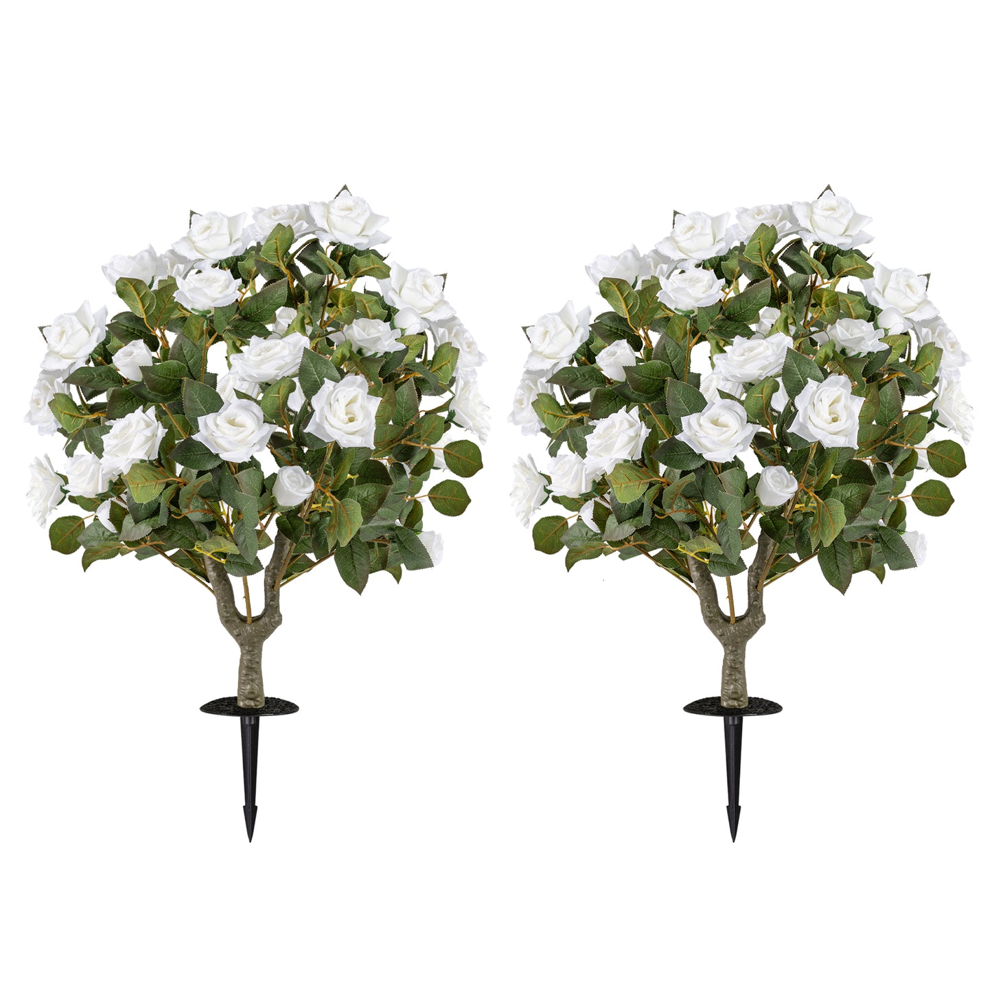 2 Pack Artificial Rose Flower Trees with Spikes and 18 White Flowers-White