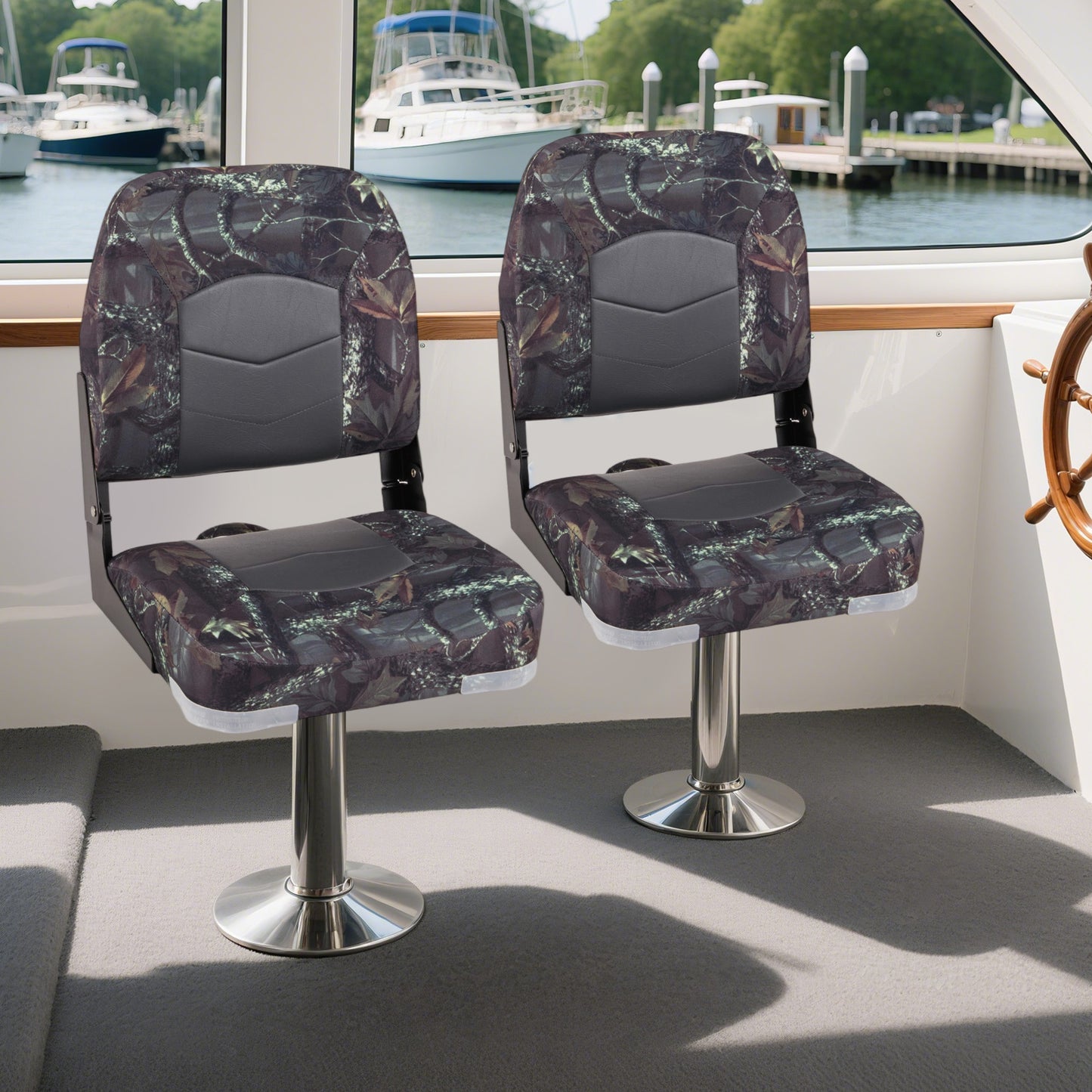 2-Pack Boat Seats with Thick Sponge Padding-Camouflage