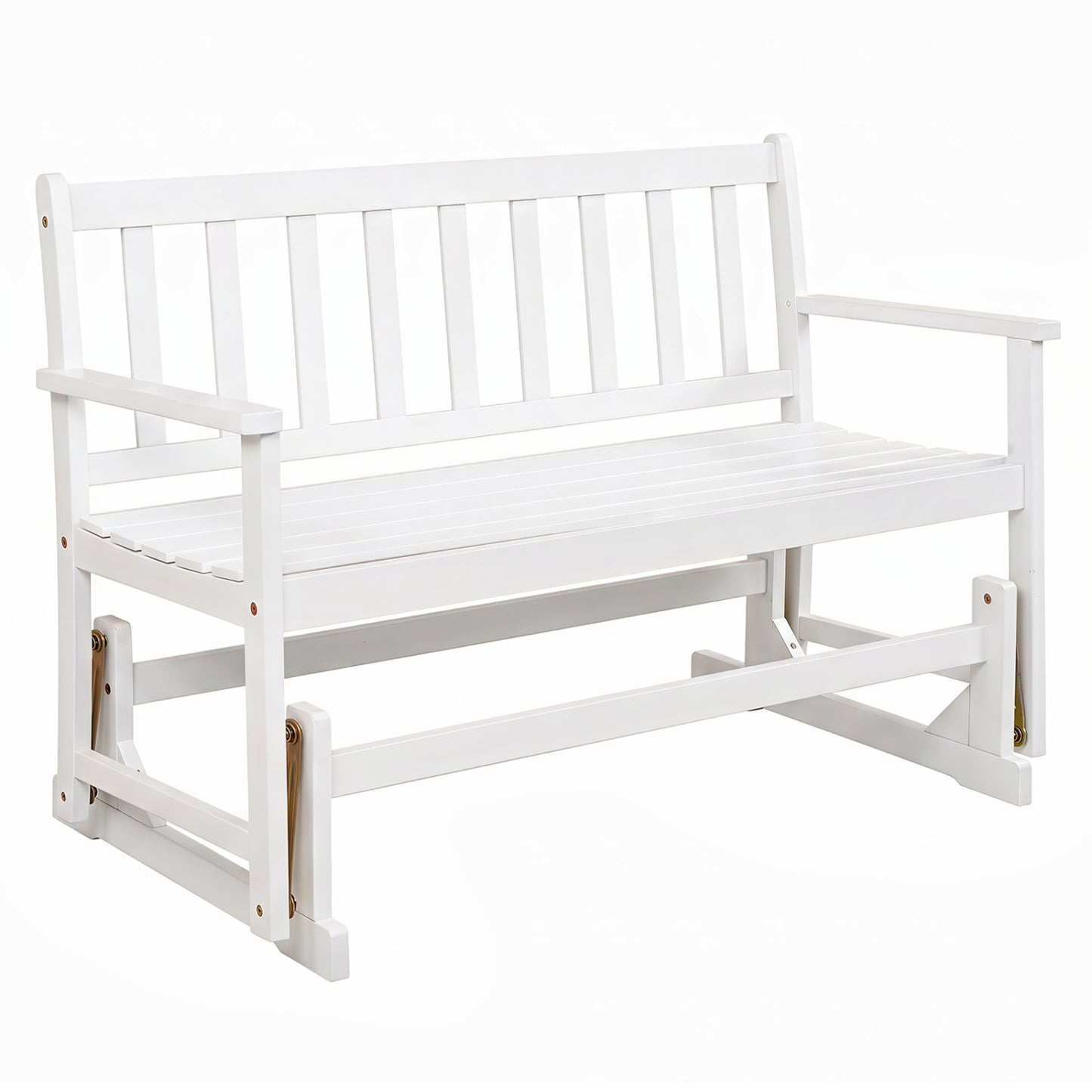 2-Person Patio Acacia Wood Glider Chair with Armrests for Porch Garden-White