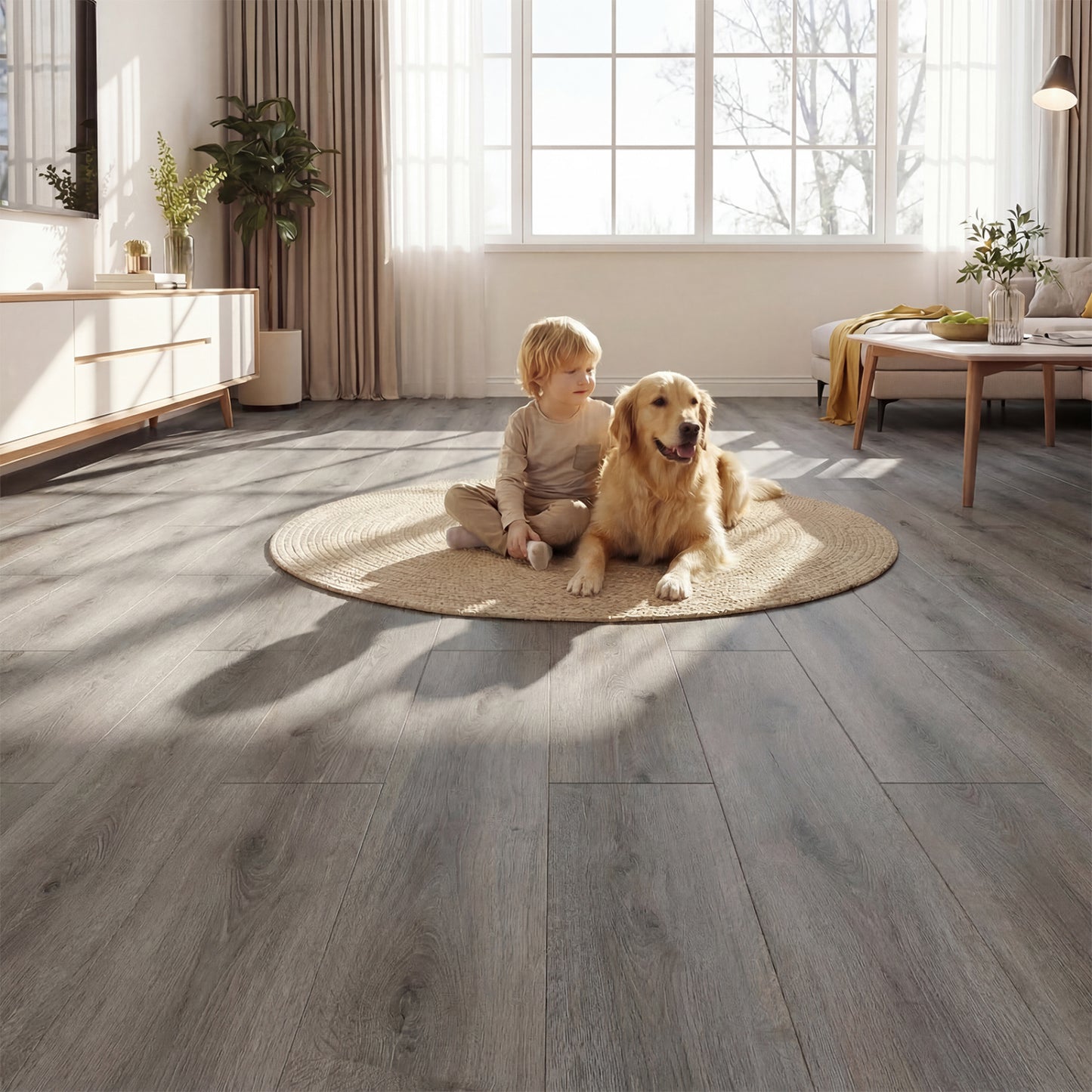 2 Pieces Floor Tile Vinyl Flooring Waterproof Vinyl Plank Flooring-Gray