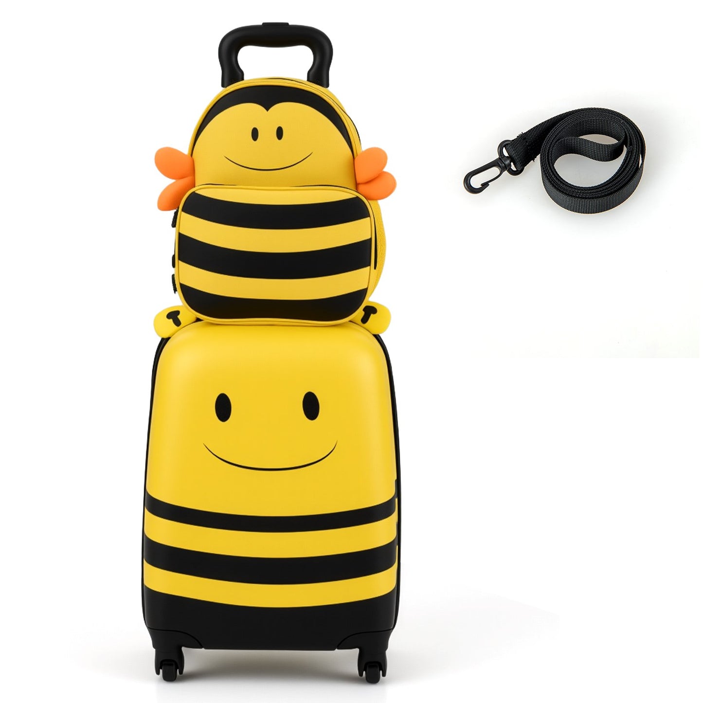 2 Pieces Kids Luggage Set on Wheels with Anti-Lose Rope and Retractable Rod-Yellow