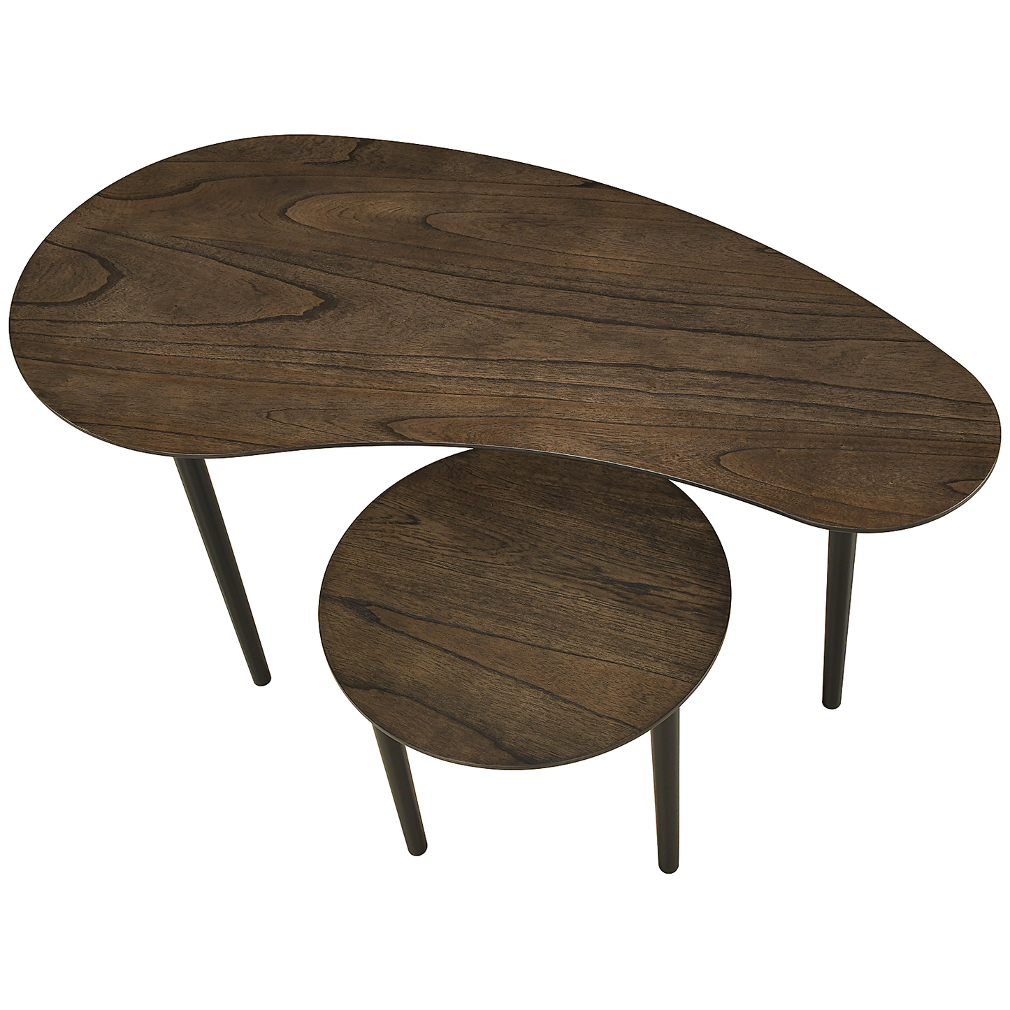 2 Pieces Mid Century Nesting Tables with Rubber Wood Legs-Walnut