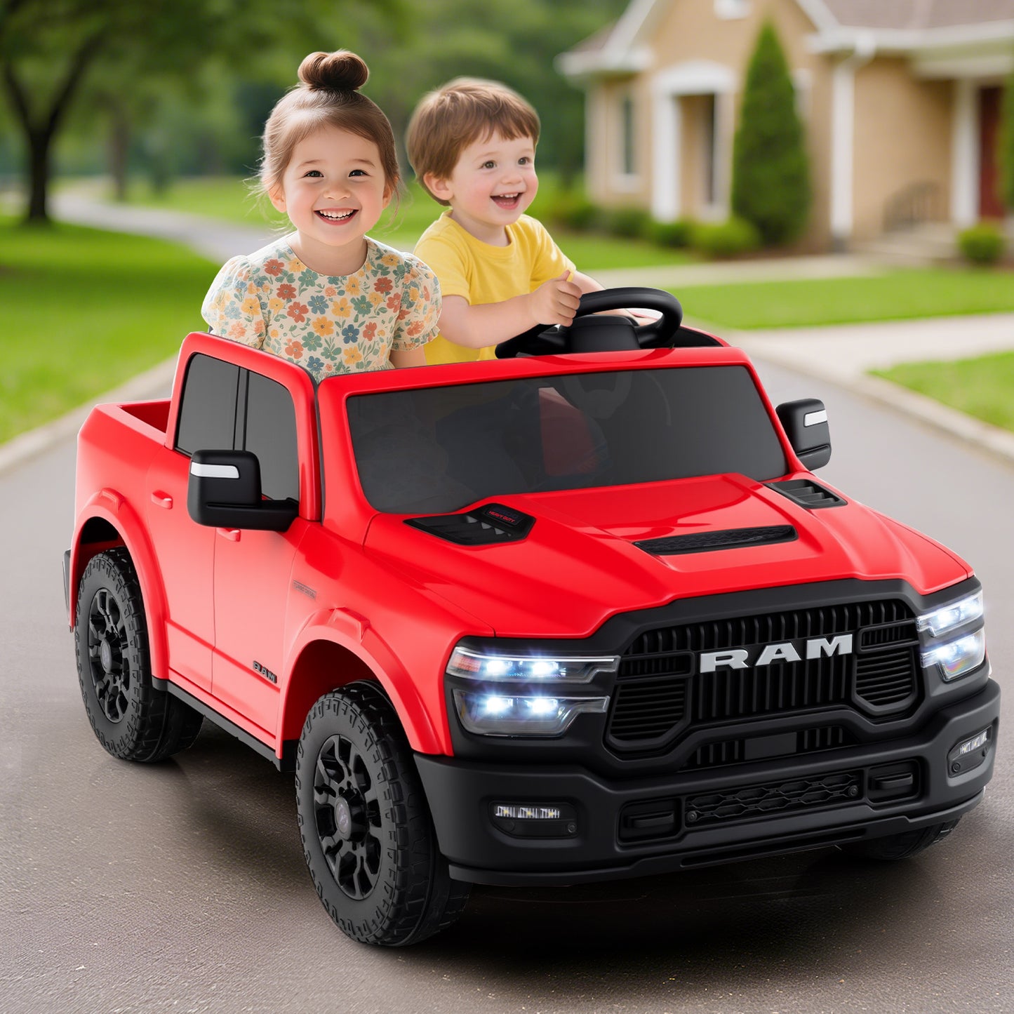 2 Seater 24V Ride on Toy for Big Kids Licensed Ram Truck with Remote and Music-Black