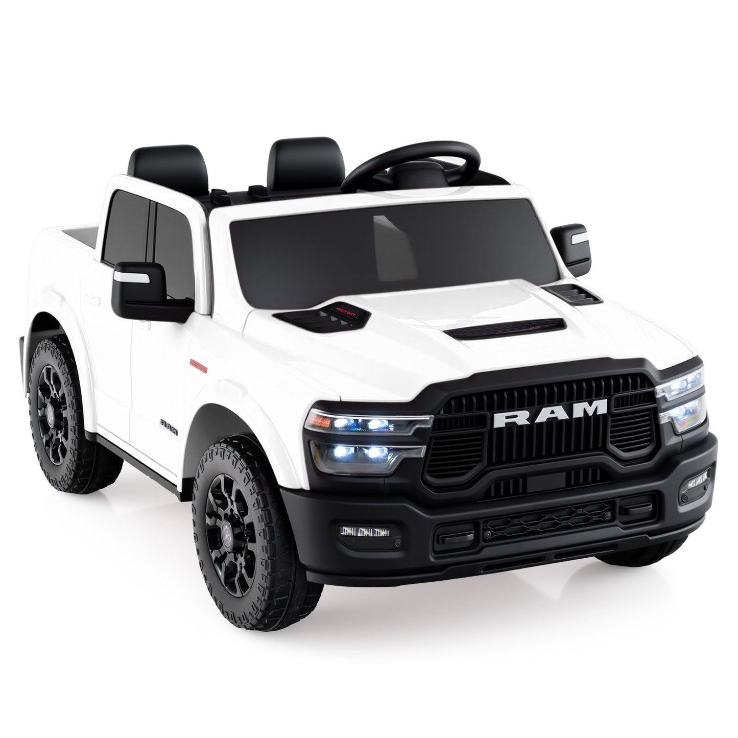 2 Seater 24V Ride on Toy for Big Kids Licensed Ram Truck with Remote and Music-Black