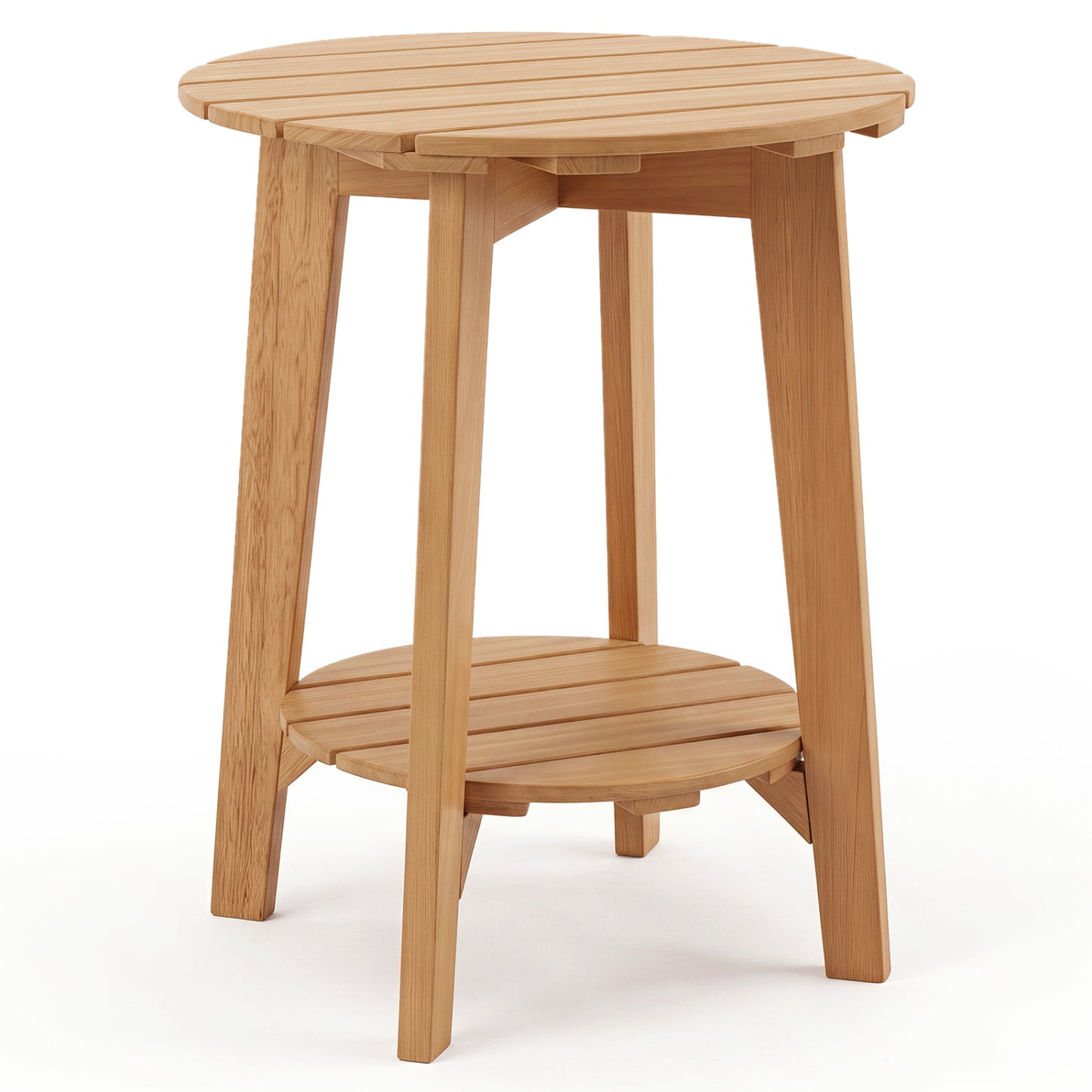2-Tier Eucalyptus Wood Side Table with Slatted Tabletop and Storage Shelf for Outdoor-Natural