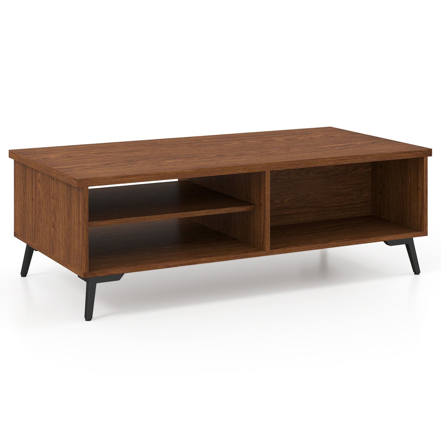 2-Tier Mid Century Modern Coffee Table with Storage Shelves Compartments-Blue