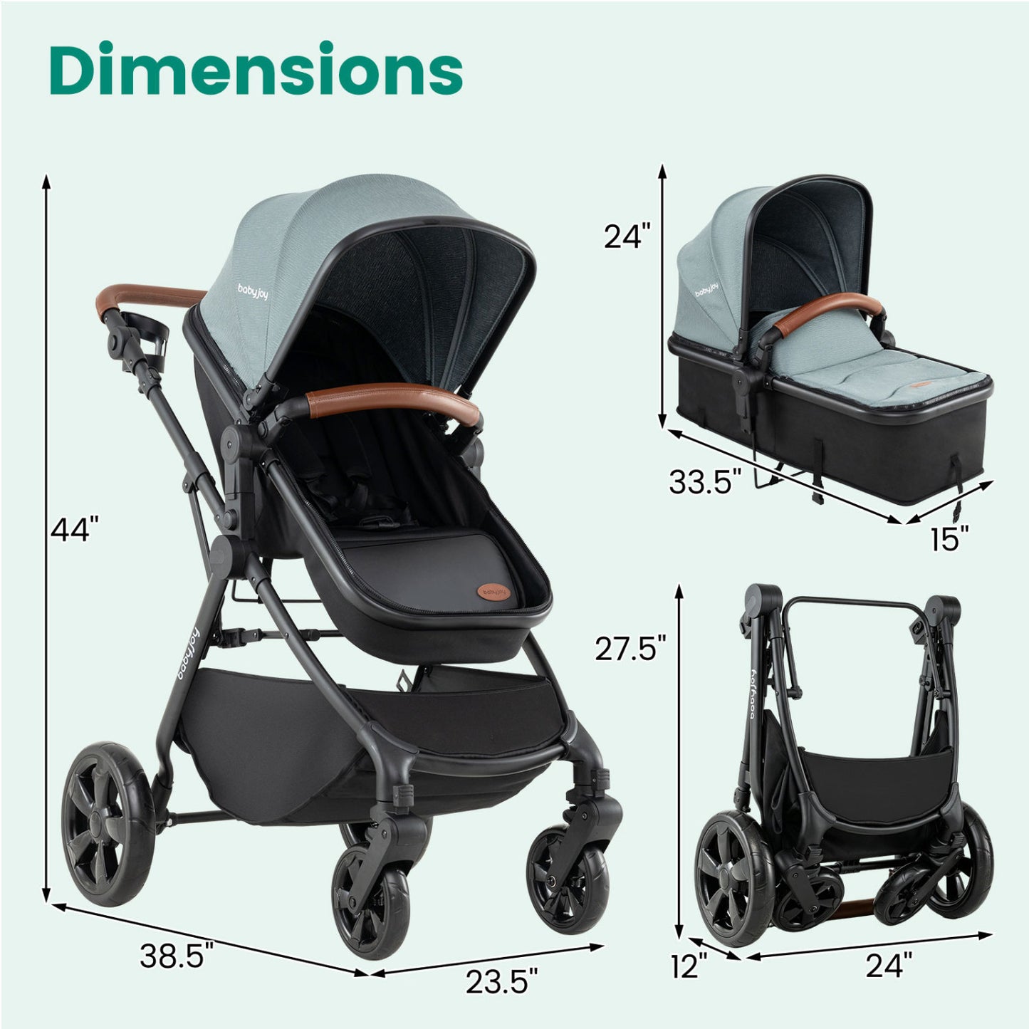 2-in-1 Convertible Baby Stroller with Car Seat Adapters-Black
