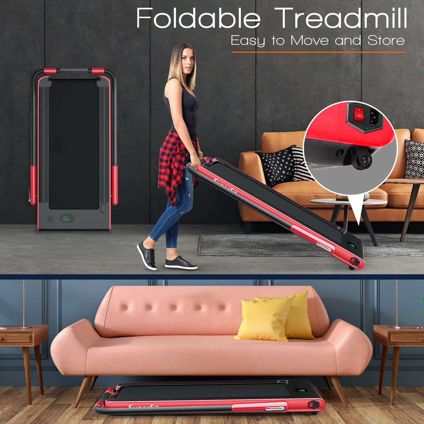 2-in-1 Folding Treadmill with Remote Control and LED Display-Black