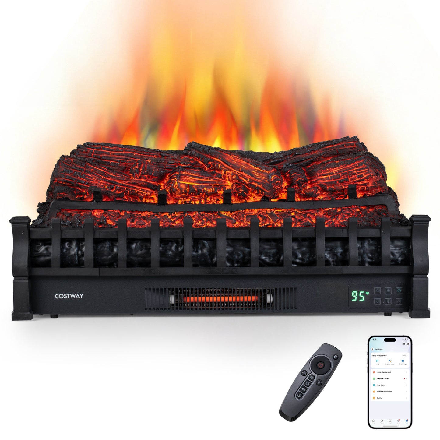 30" WiFi Fireplace Insert Pinewood Set with App and Remote-Black
