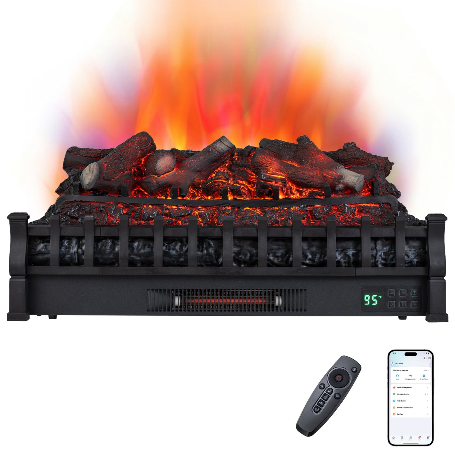 30" WiFi Fireplace Insert Lemonwood Set with Cracking Sound-Black