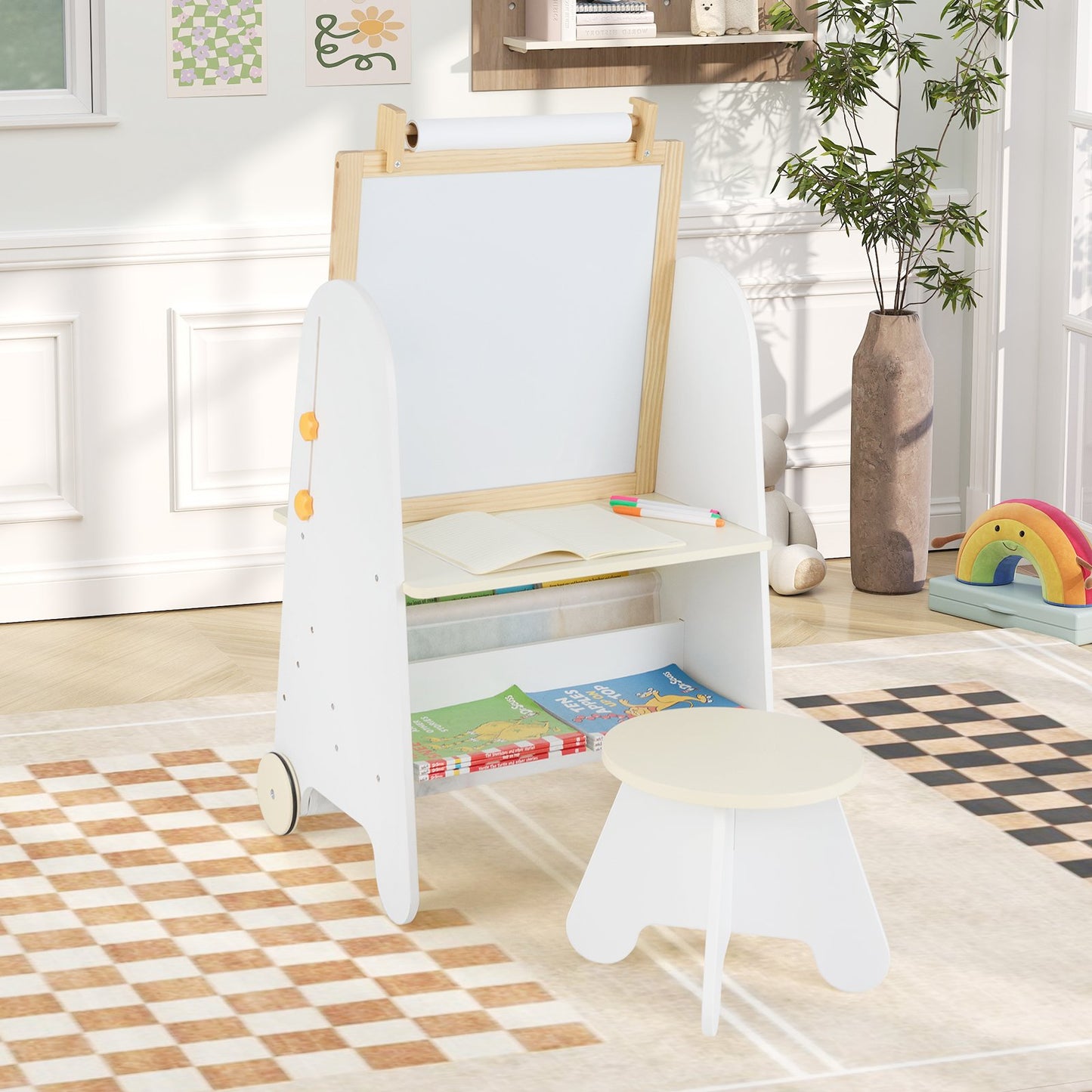 4-in-1 Toddler Activity Table Set with Magnetic Whiteboard and Chalk Board-Gray