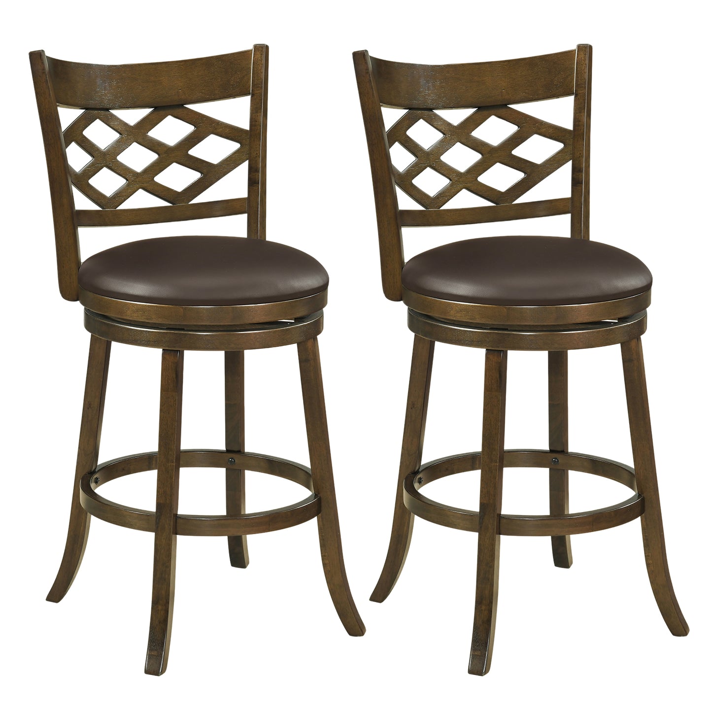 31 Inch Counter Height Bar Stools Set of 2 with Rubber Wood Frame-Brown