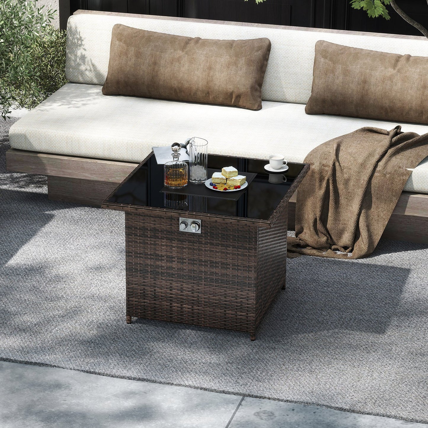 32.5 Inch Propane Fire Pit Table 5000 BTU with Tempered Glass Tabletop-Black