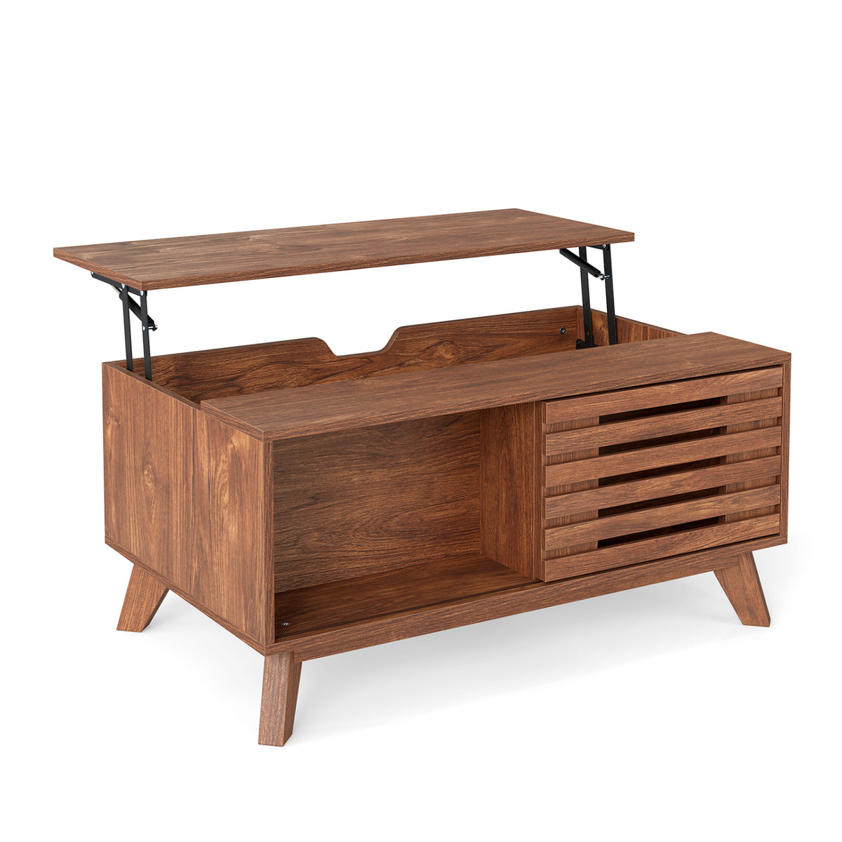 35.5" Lift Top Coffee Table with Hidden Compartment and Sliding Door for Living Room-Brown