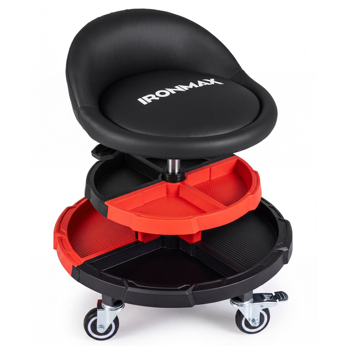 360° Rolling Mechanic Stool with 2 Tool Storage Trays-Red