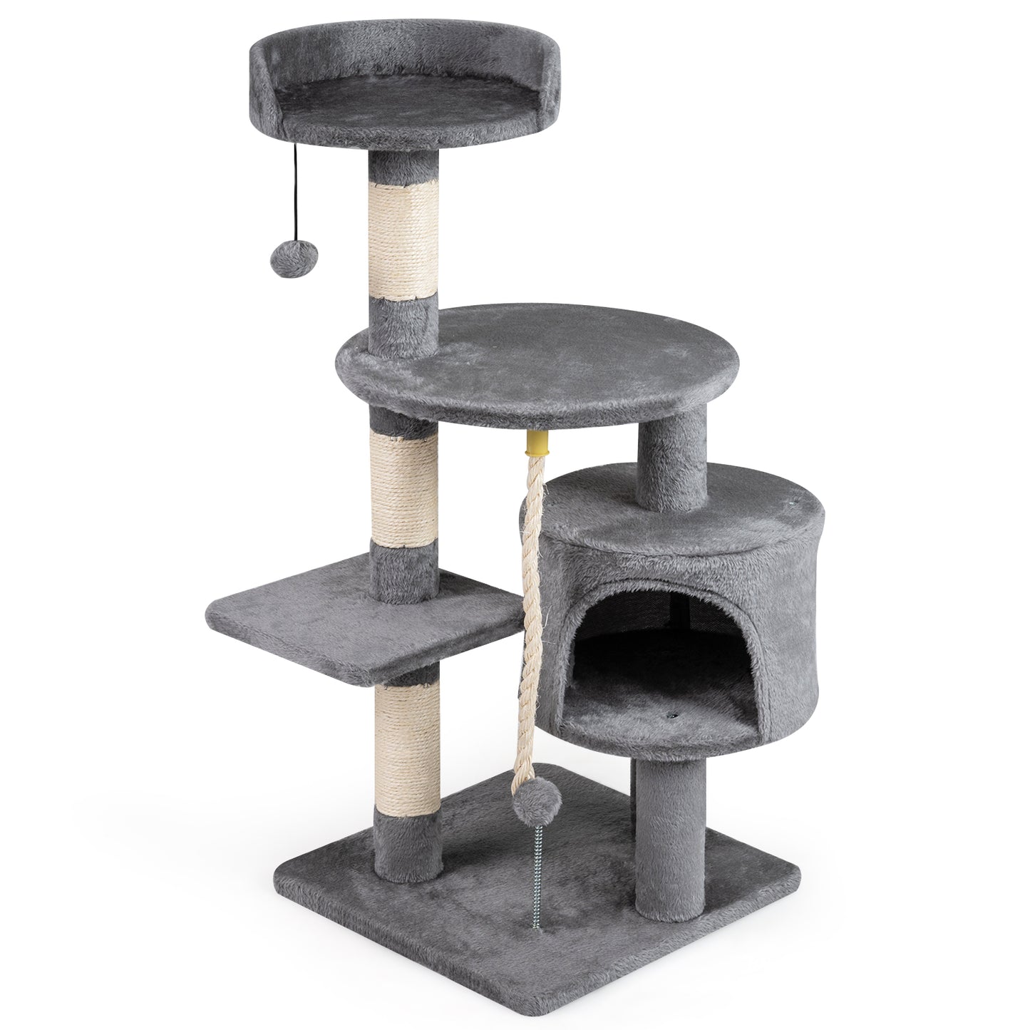 36 Inch Tall Kitten Tower with Condo and Plush Perch-Beige